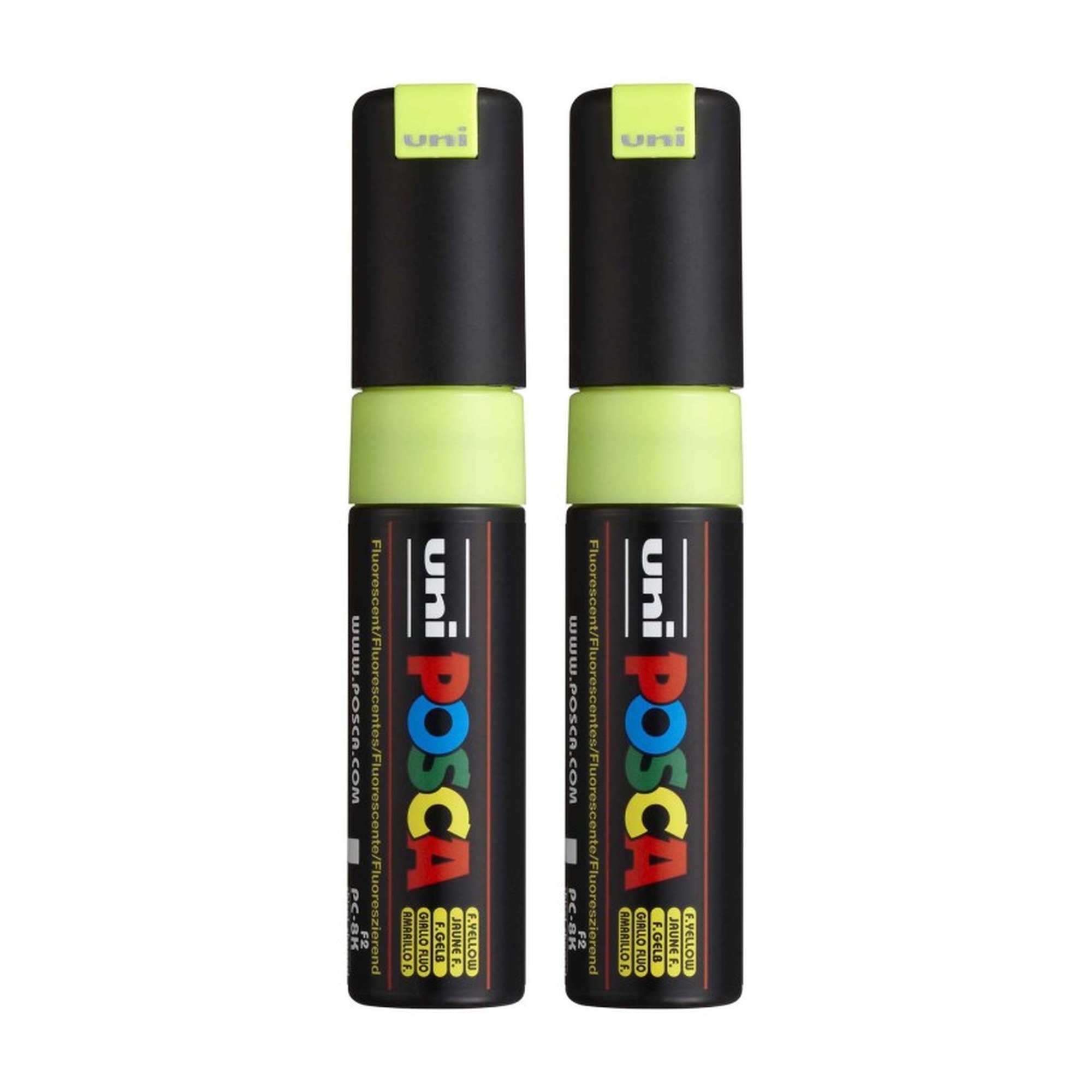 Fluorescent Yellow Broad Chisel Tip Paint Markers, 8 mm, 2-Pack