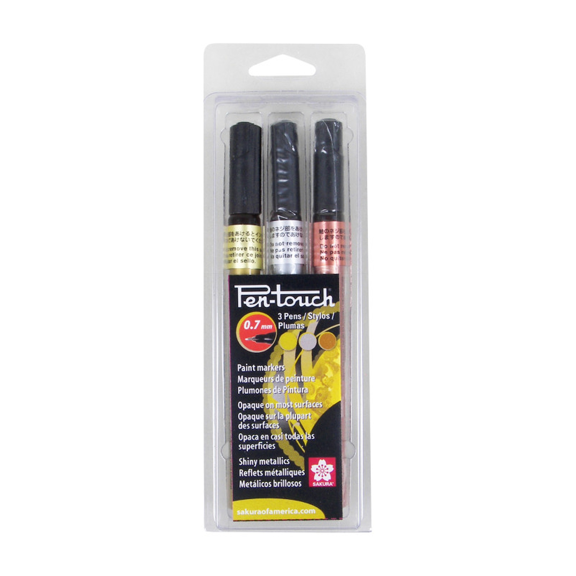 Metallic Paint Markers, 0.7 mm, Assorted Colors, 3-Pack