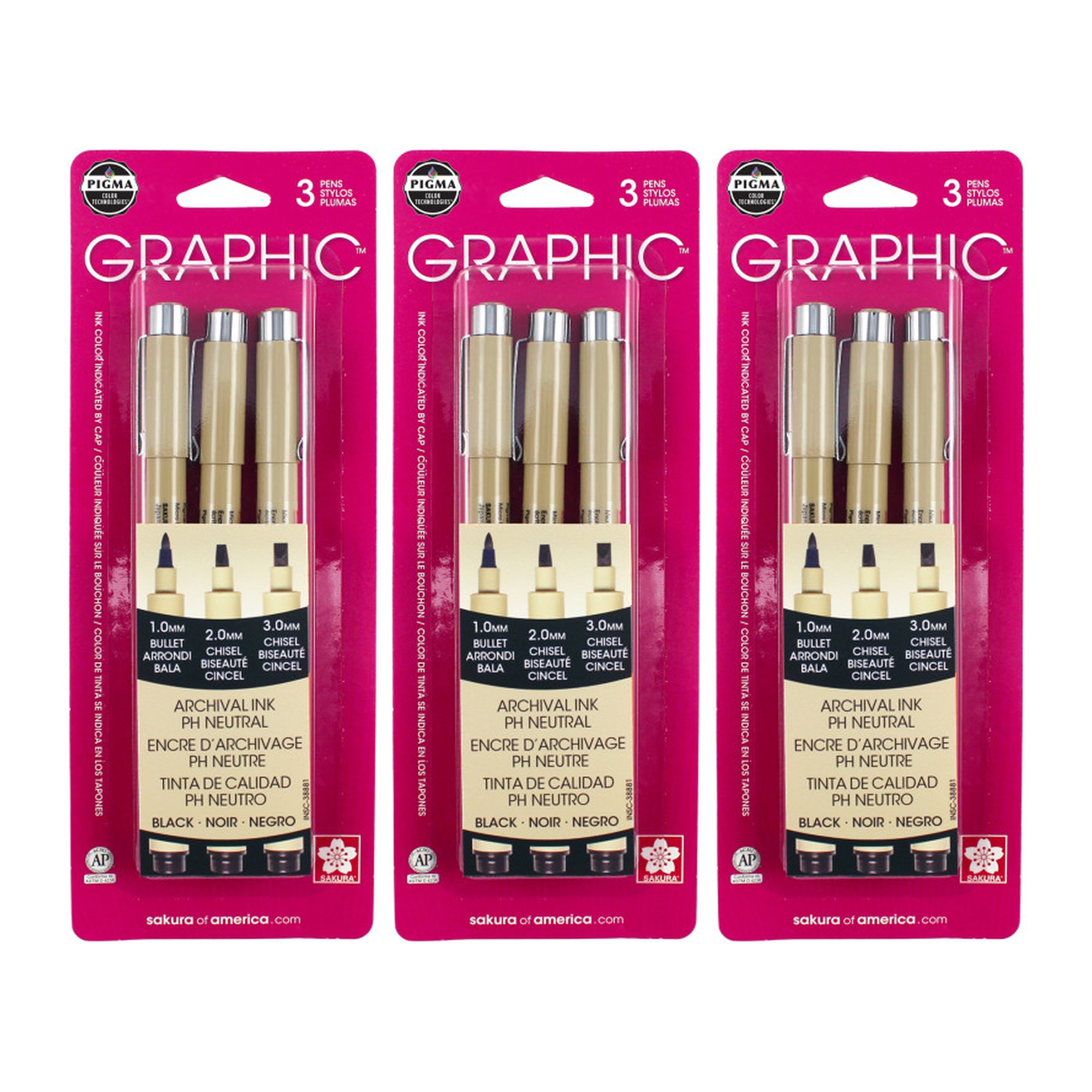 Black Graphic Pens with Assorted Tips, 9 Pens