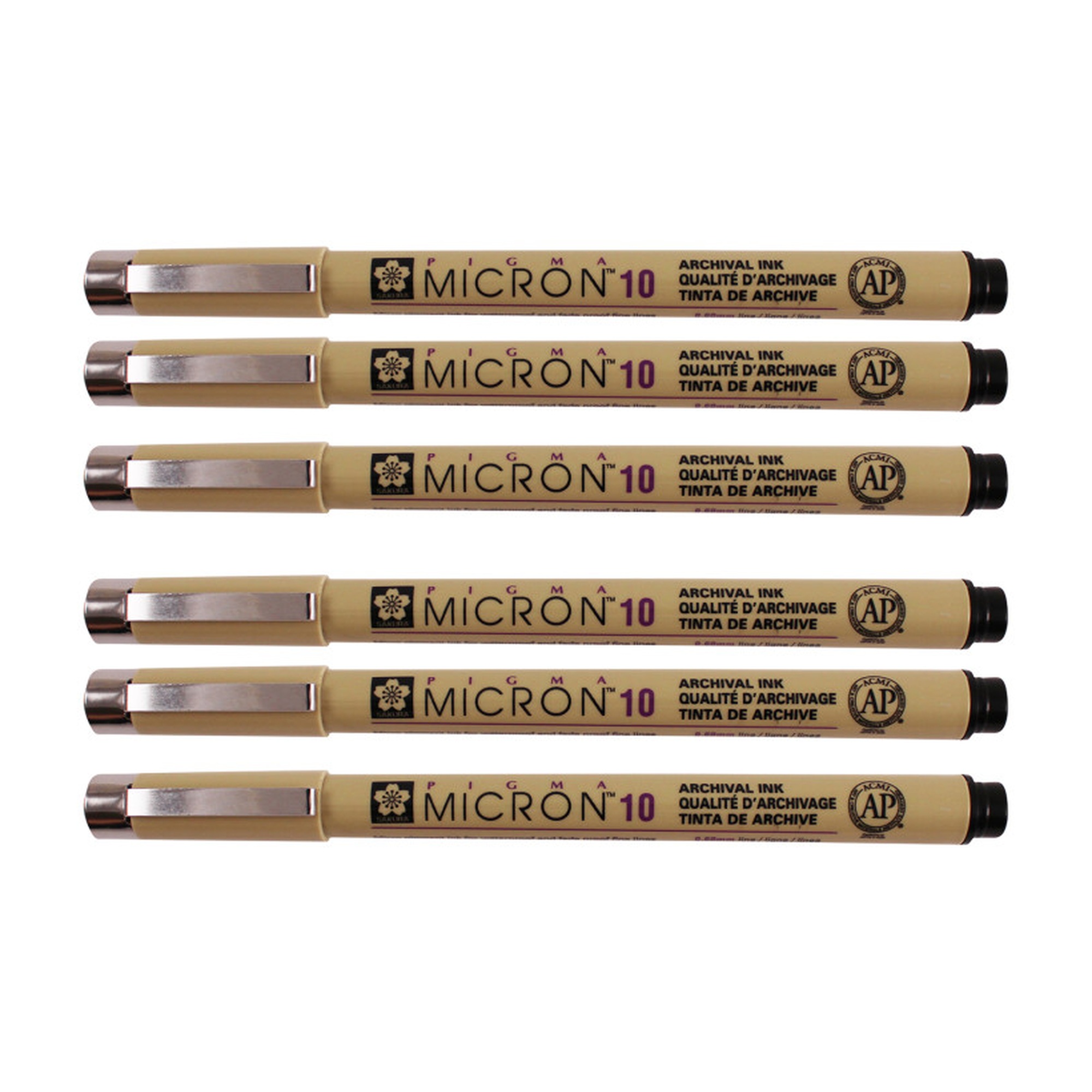 Pigma Micron Black 0.60 mm Size 10 Fineliner Pen, 6-Pack