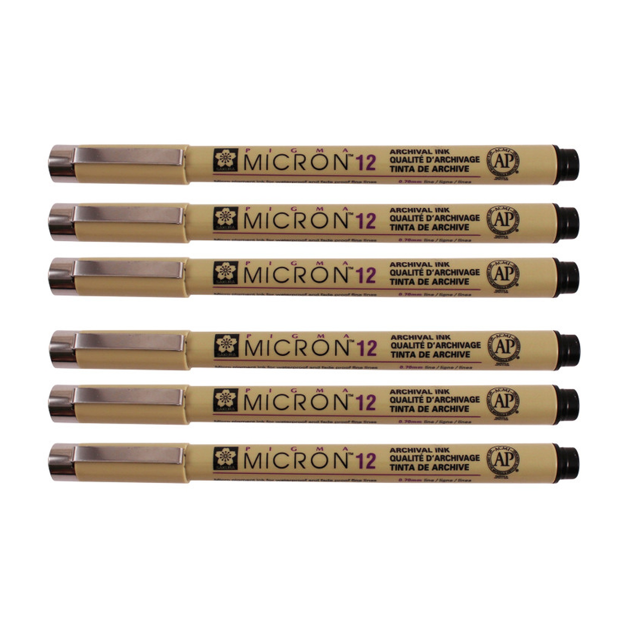 Black Pigment Fineliner Pens, 0.70 mm, Pack of 6