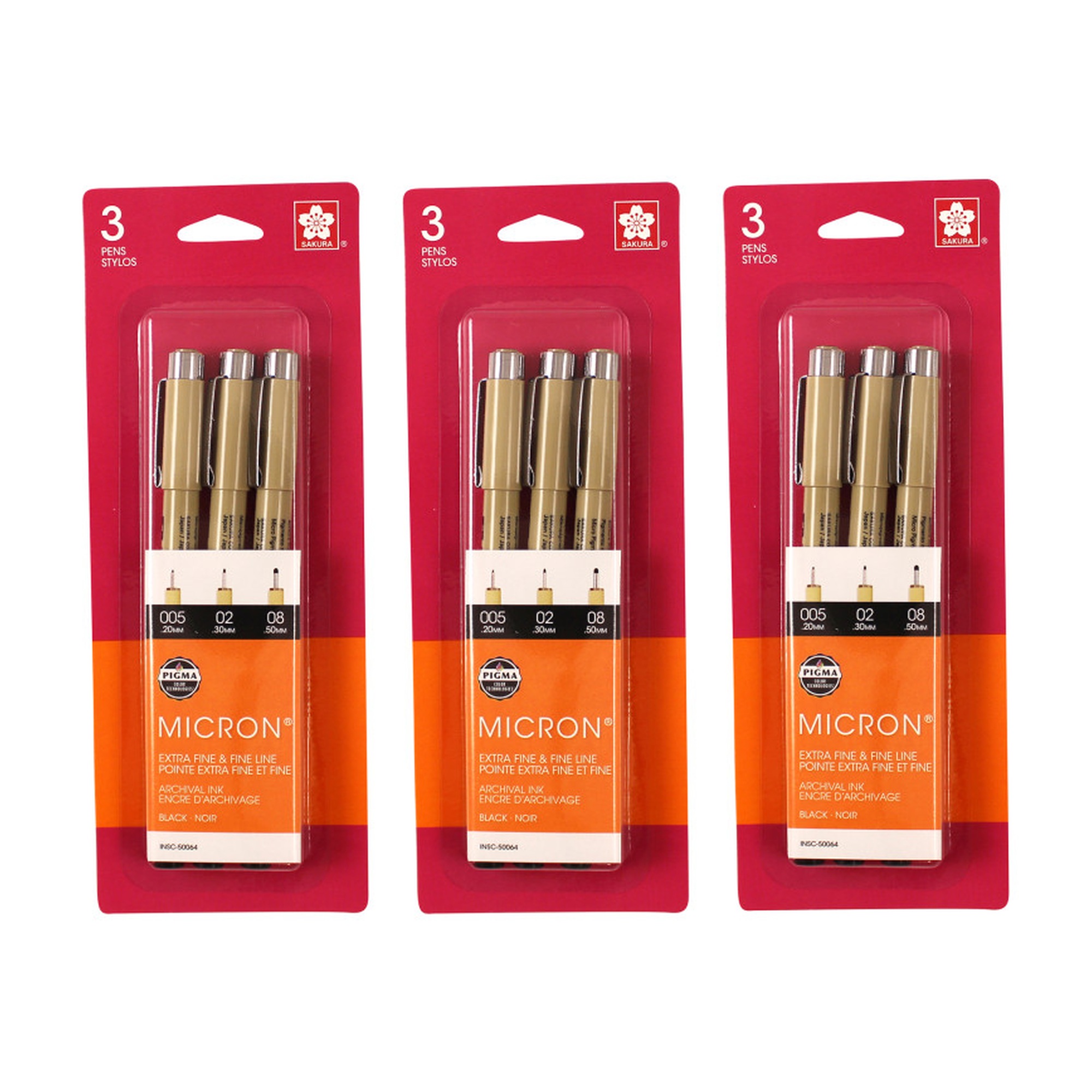 Black Waterproof Permanent Fineliner Pens, Assorted Tip Sizes, 9 Pack