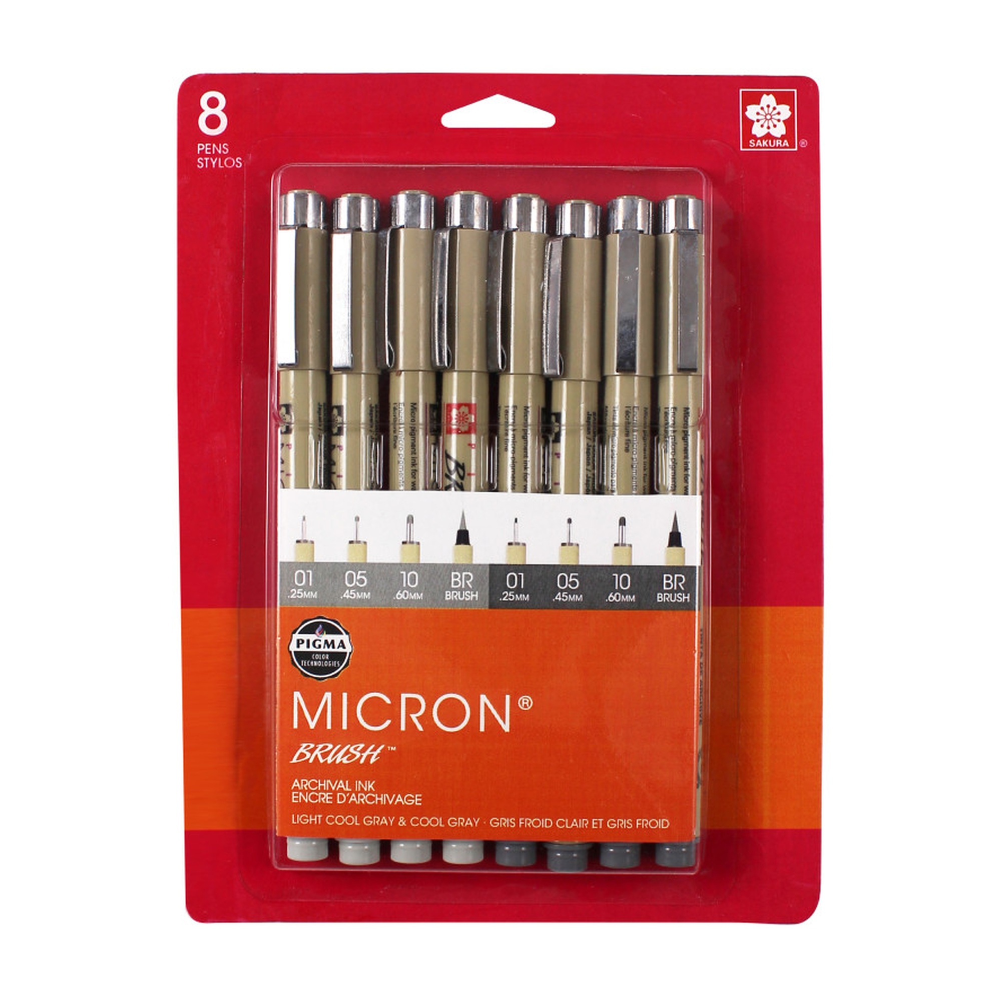 Gray Pigment Fineliner Pen Set, 8 Pieces