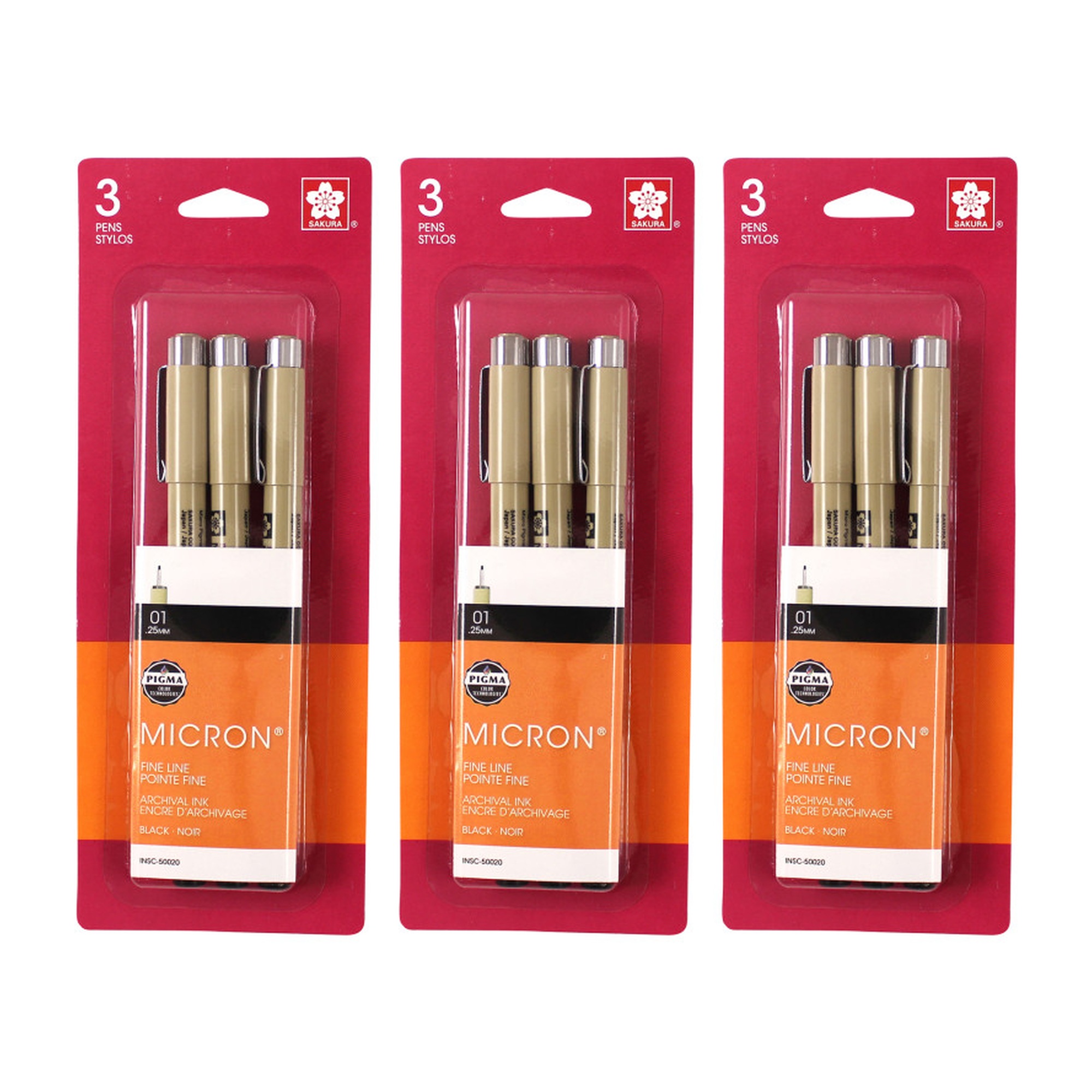 Black Pigma Micron Size 01 Fine Point Pens, 9-Pack