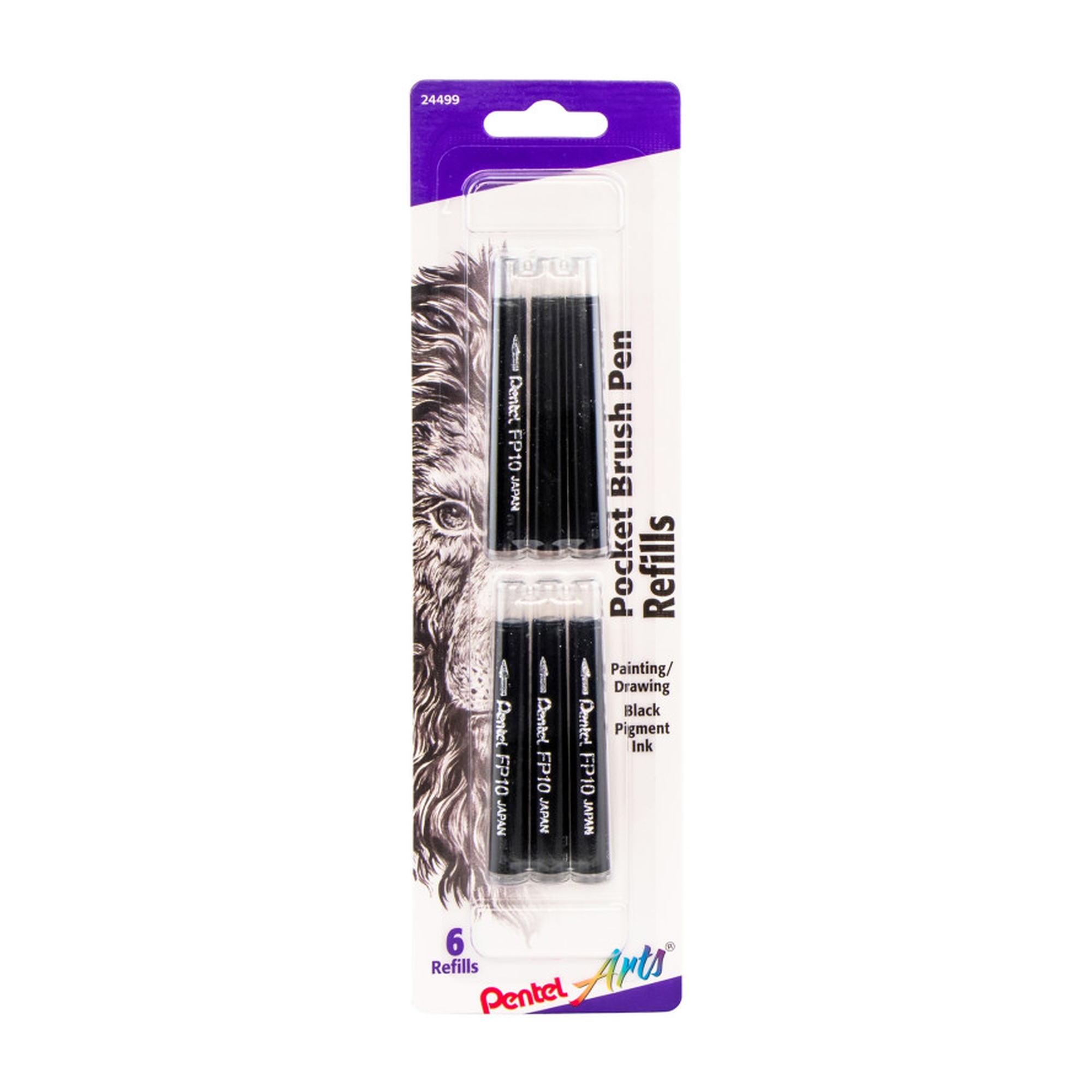 Pocket Brush Pen Refills, Permanent Black Ink, 6-Pack