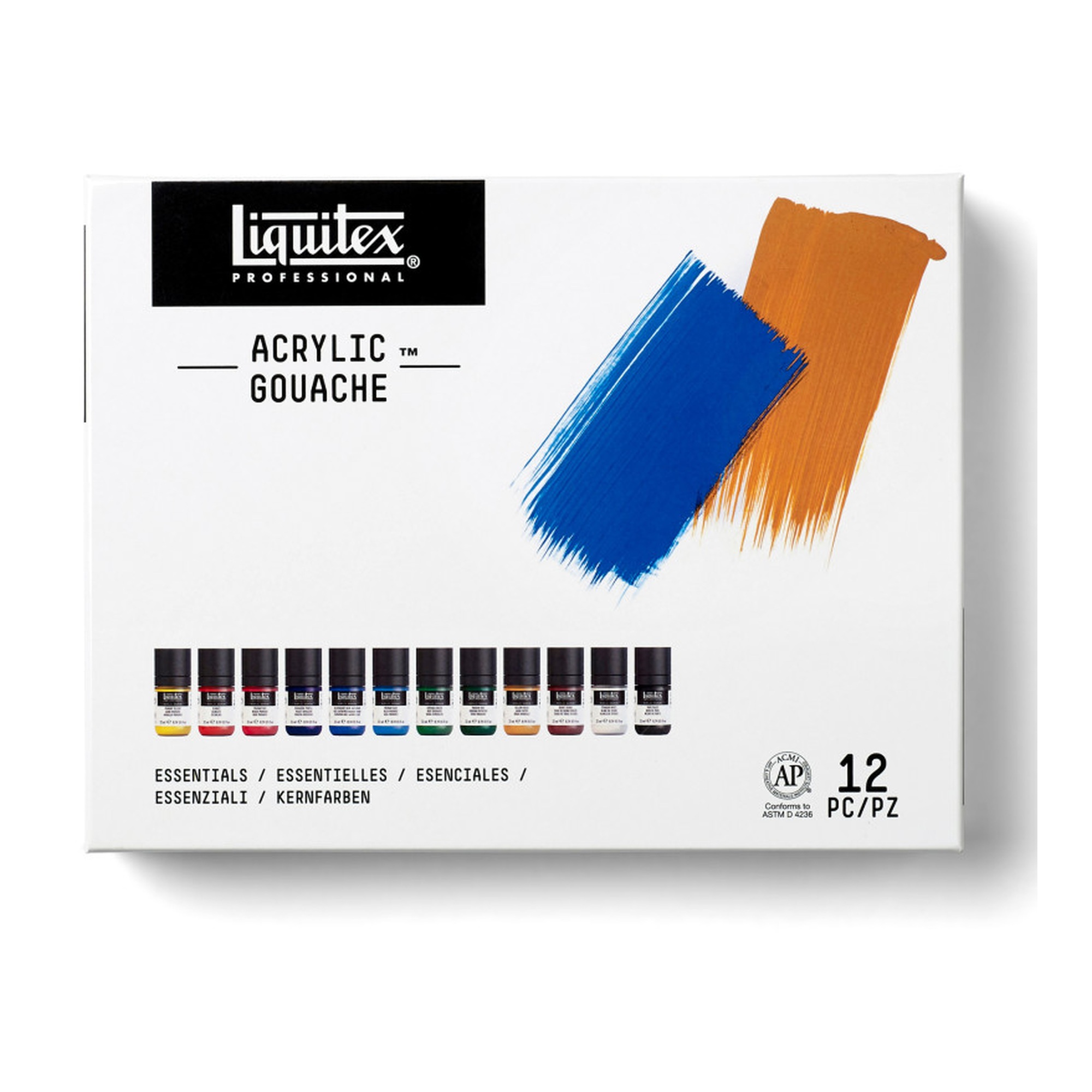 Professional Acrylic Gouache Paint Set, Essential Colors, 22 mL, 12 Colors