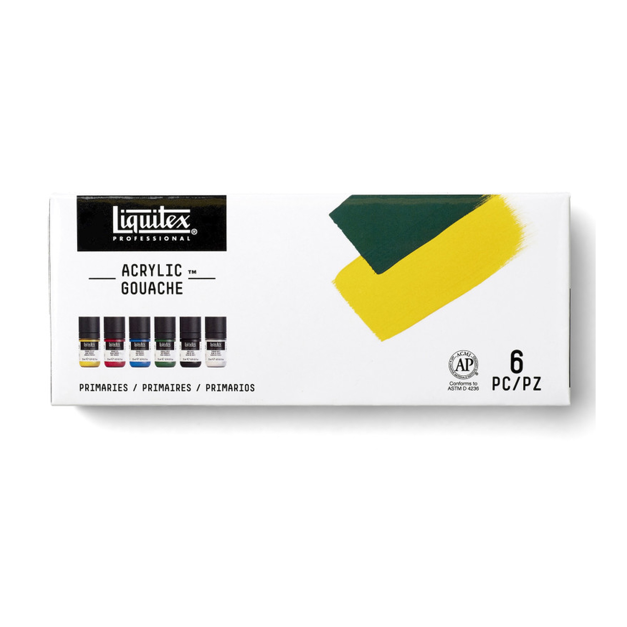 Acrylic Gouache Primary Color Paint Set, 22 mL, 6 Colors