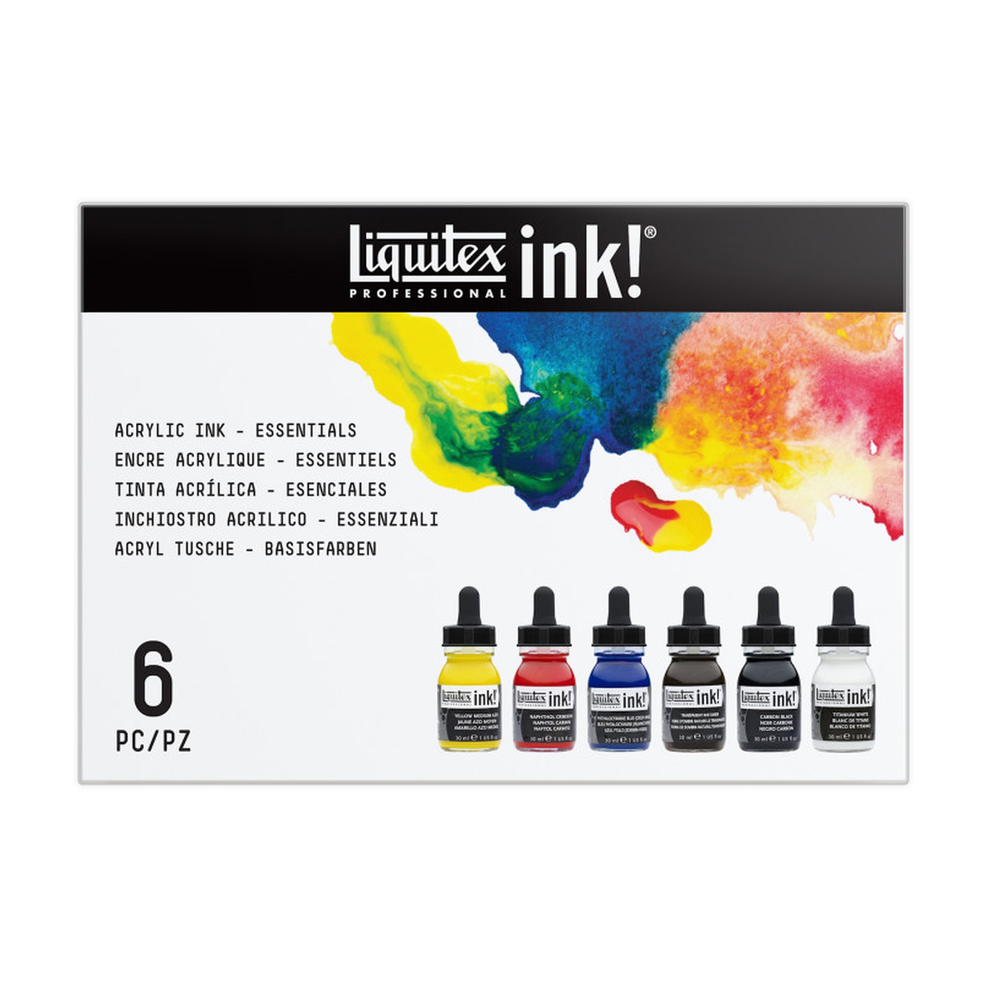 Professional Acrylic Ink Essential Colors Set, 6 x 30 mL