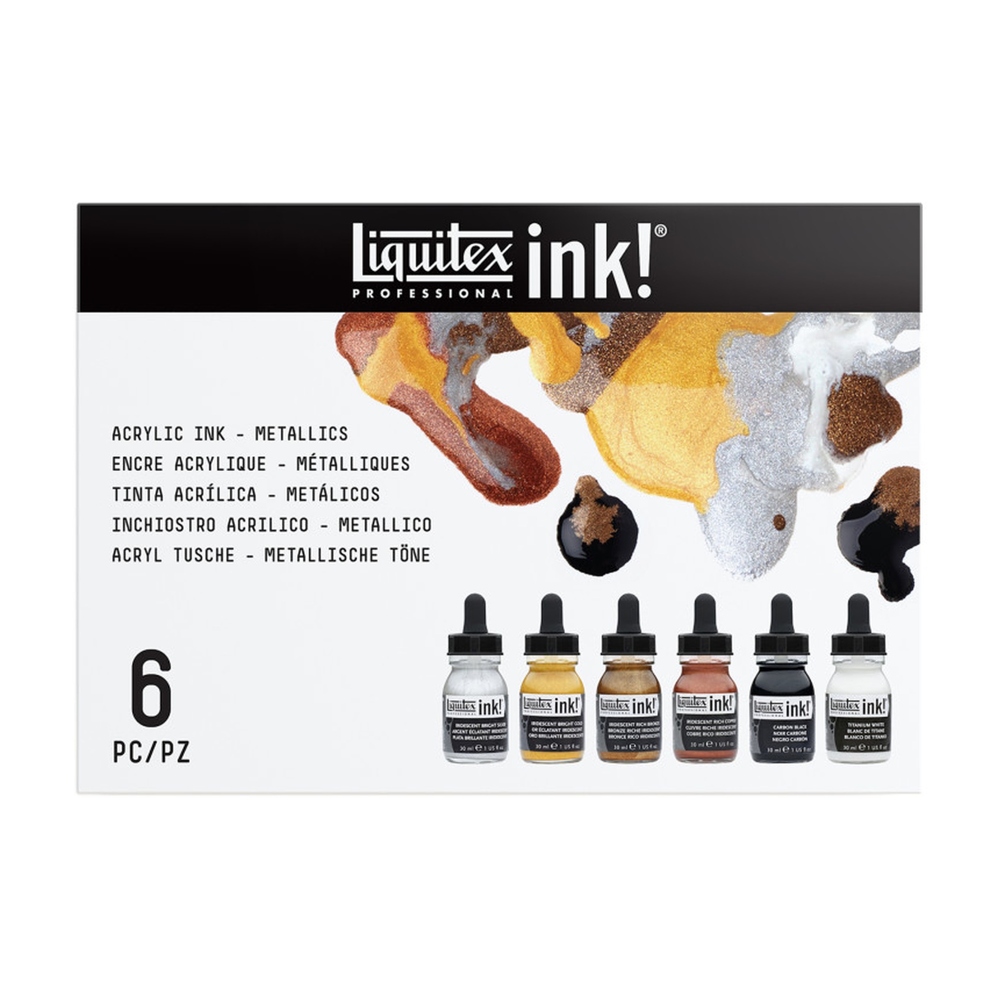 Professional Iridescent Acrylic Ink Set, 6 Bottles, 30 mL Each