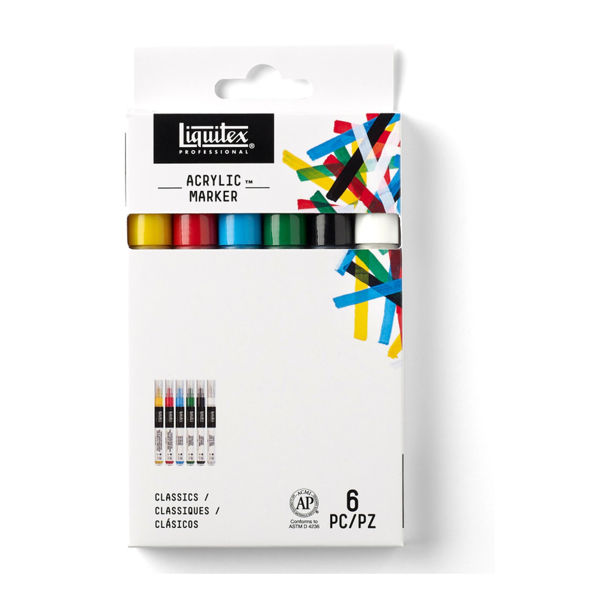 Professional Acrylic Paint Markers, Fine 2 mm Nib, Classic Colors, 6-Pack