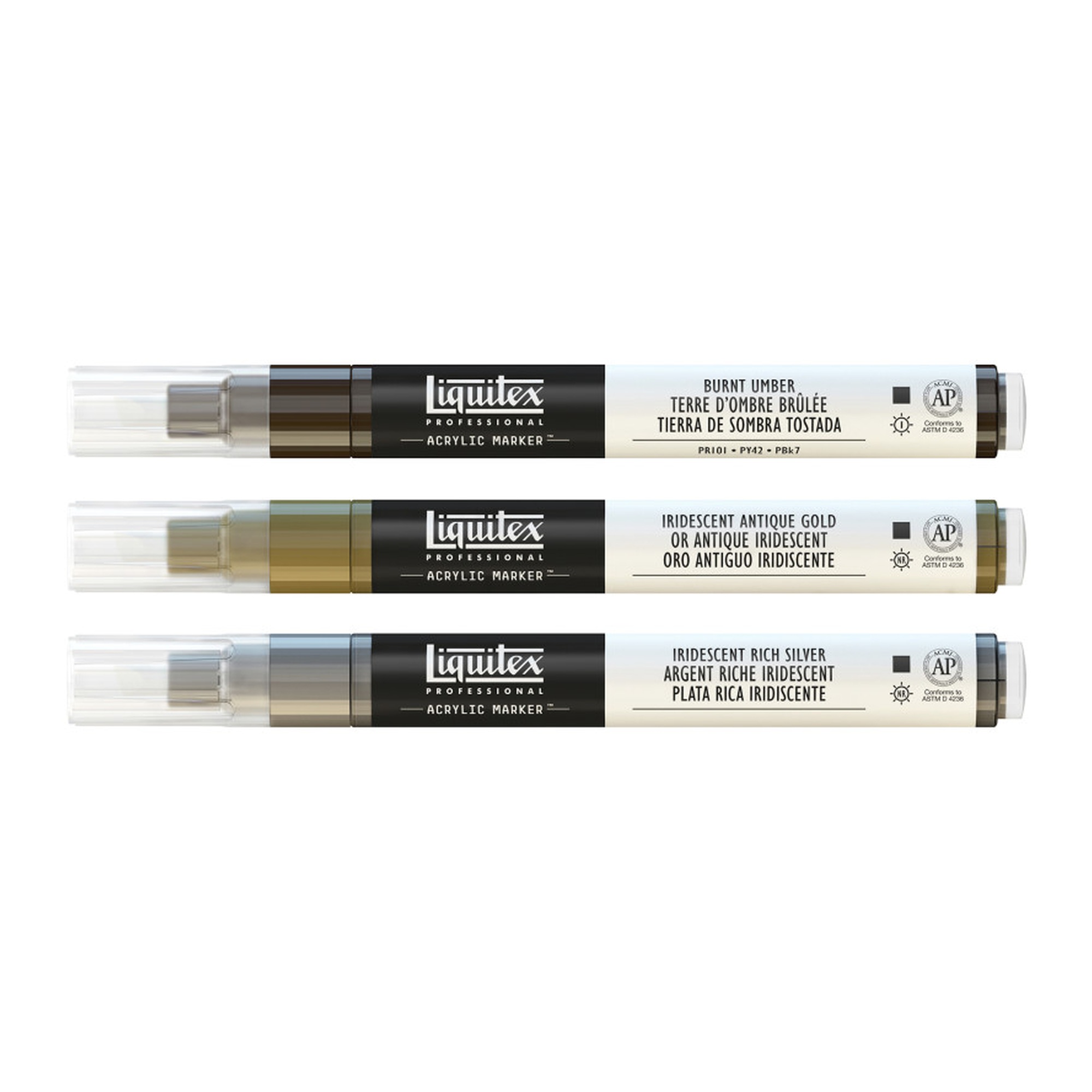 Professional Acrylic Paint Markers, Iridescent Colors, 2 mm, Set of 3