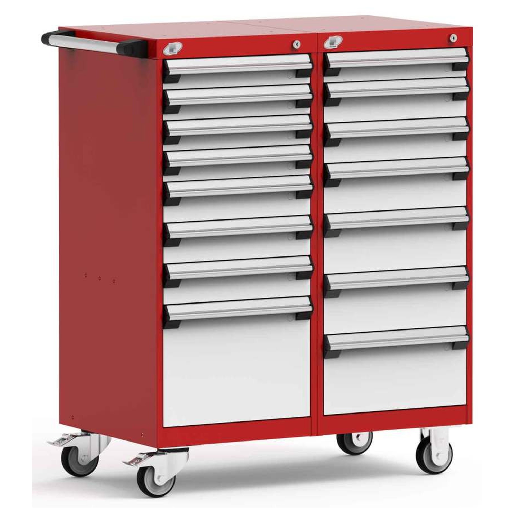 15-Drawer Mobile Cabinet, 36"W x 21"D x 45.13"H - Without Dividers - Drawer heights: 5 3" H, 5 4" H, 1 5" H, 2 6" H, 1 8" H, 1 12" H