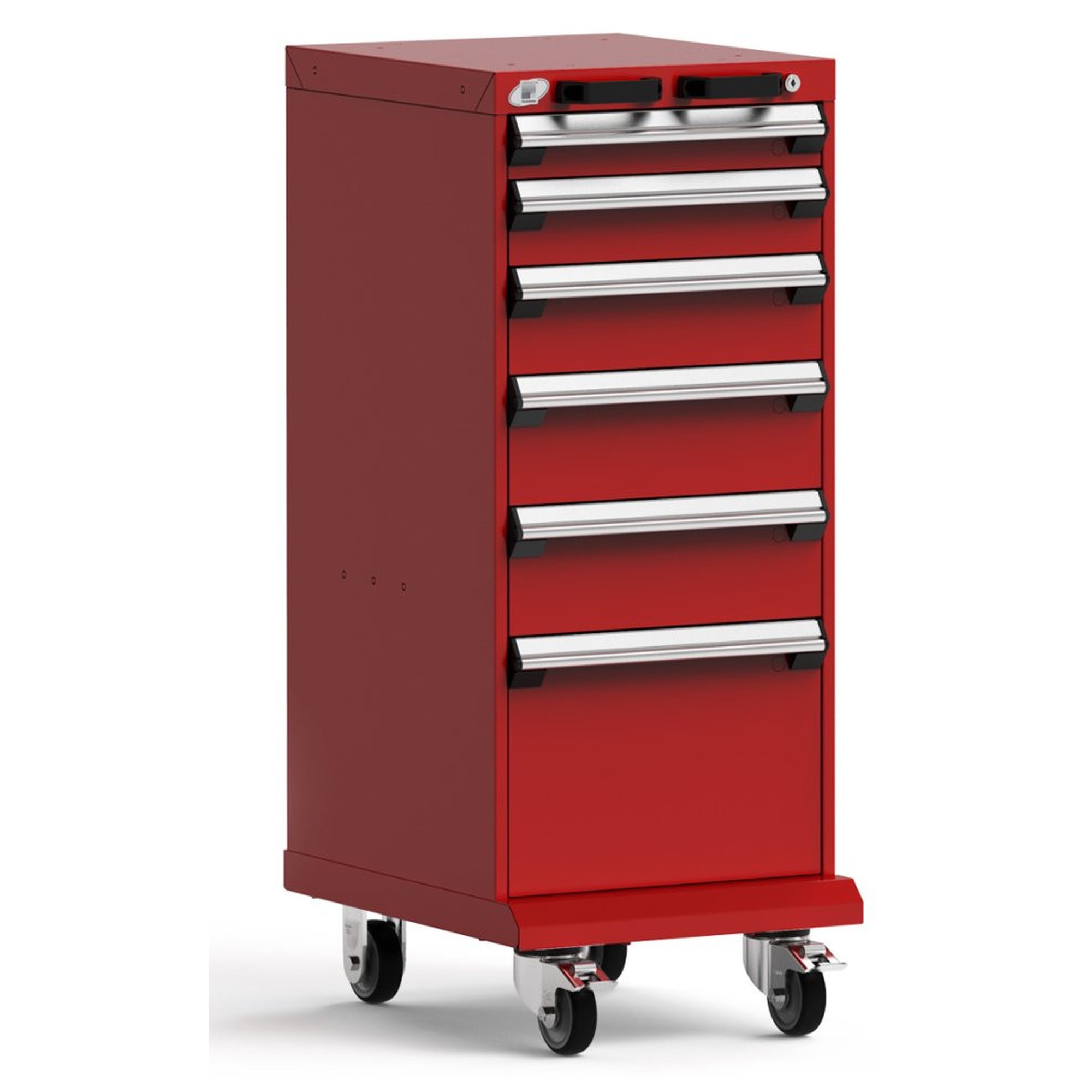 6-Drawer Mobile Cabinet, 18"W x 27"D x 45.13"H - With Dividers - Drawer heights: 1 3" H, 1 4" H, 1 5" H, 2 6" H, 1 12" H