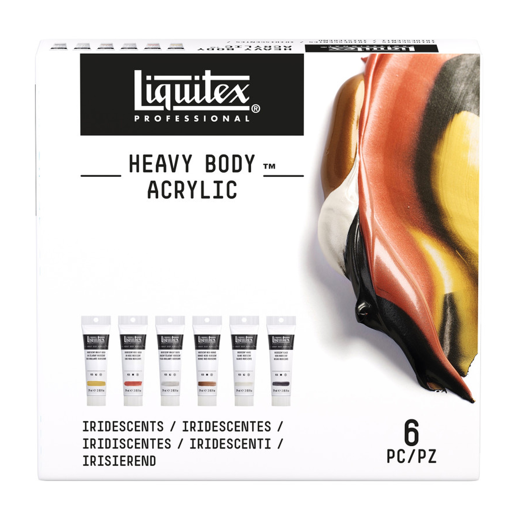 Professional Heavy Body Iridescent Acrylic Paint Set, 6 x 59 mL