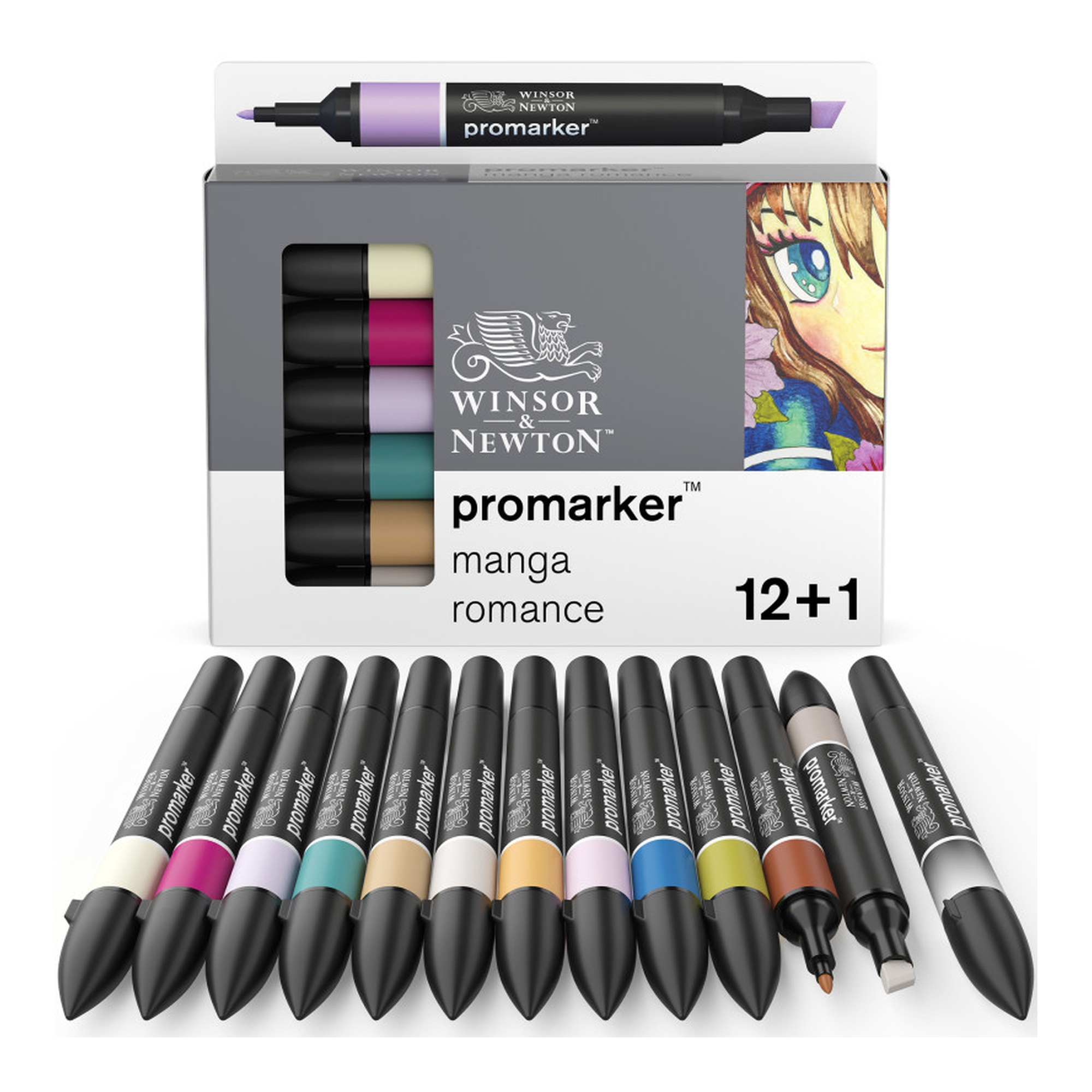 Manga Romance Dual-Tip Alcohol Marker Set, 12 Colors