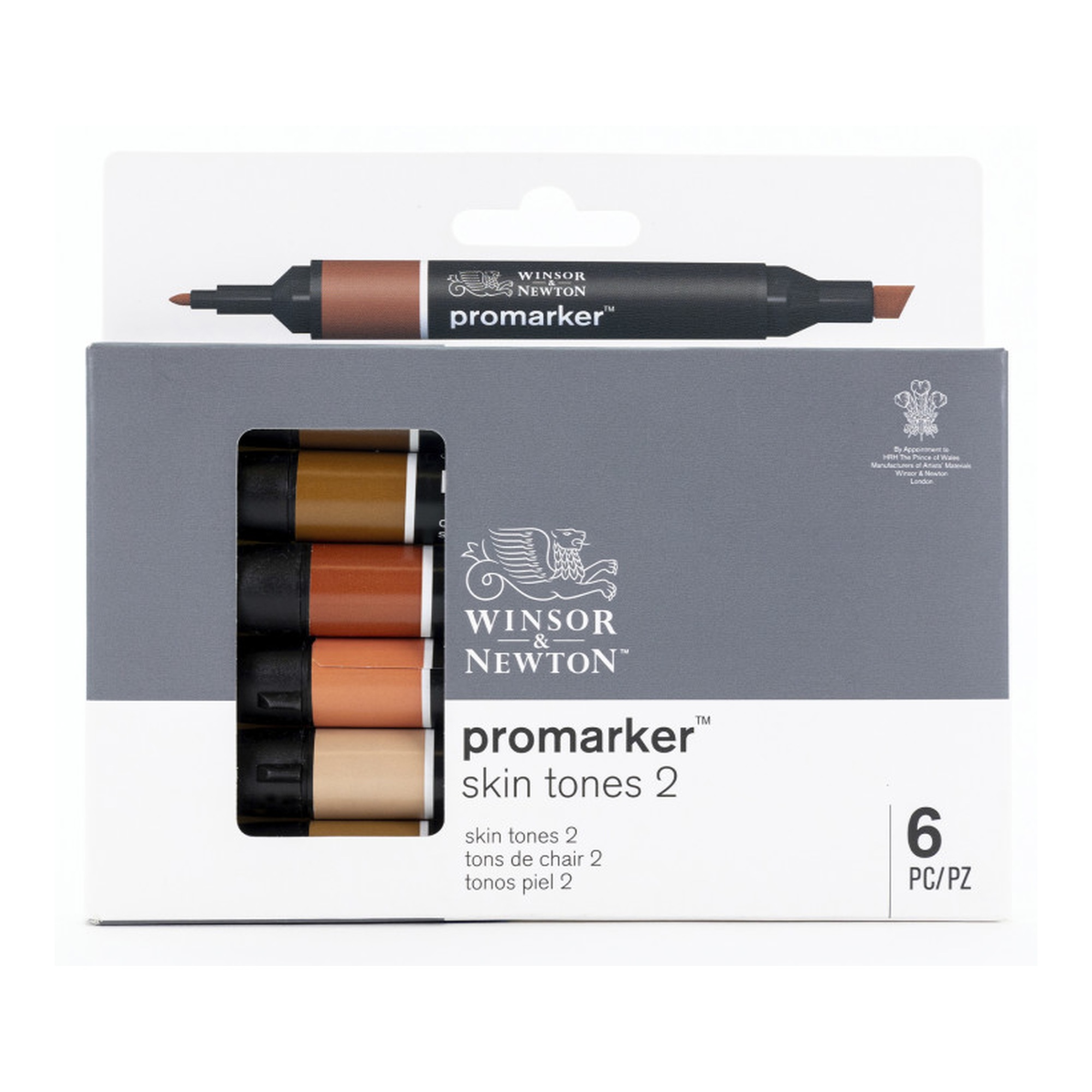 Promarker Skin Tones 2 Dual-Tip Marker Set, 6 Pack