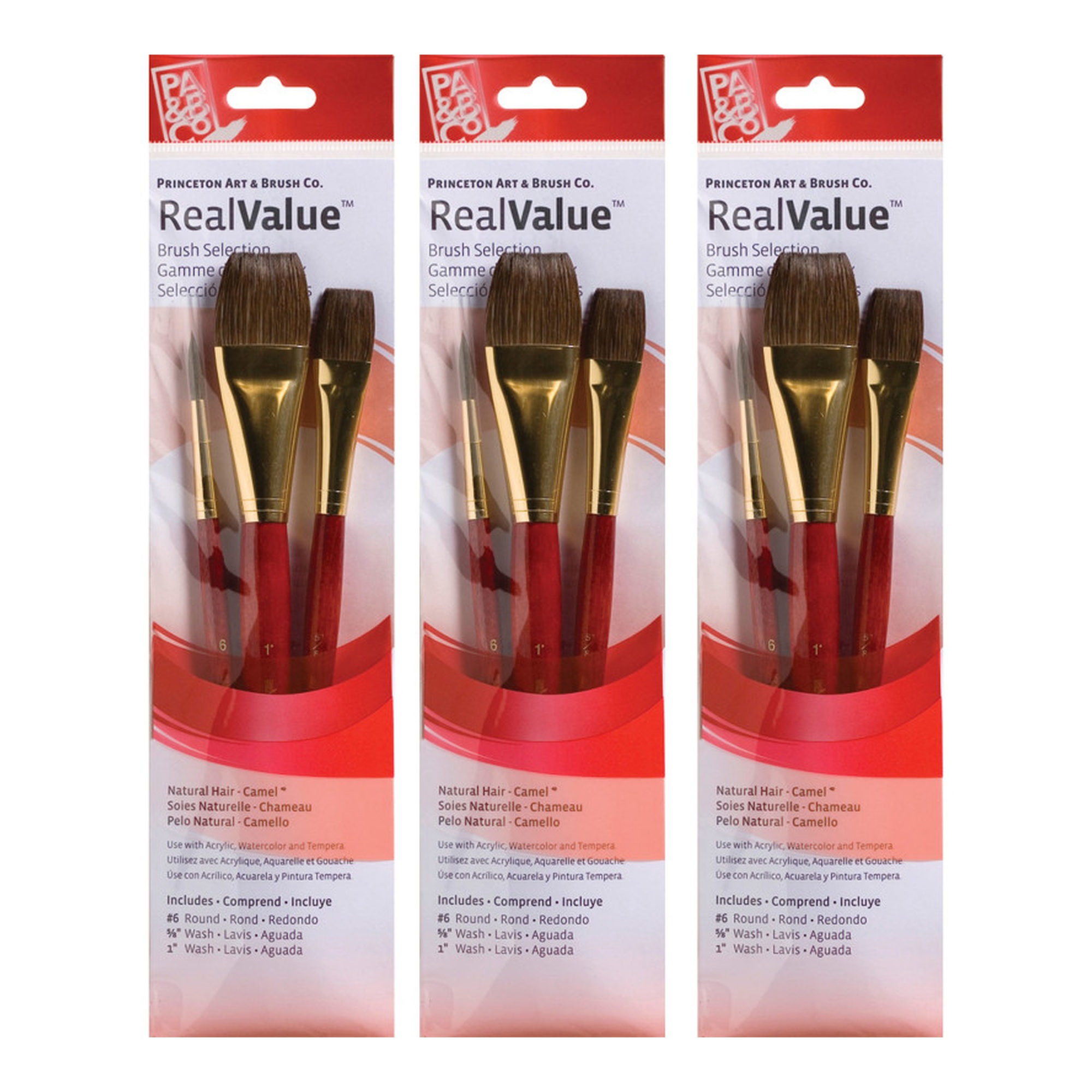 Camel Bristle Short-Handle Mixed Media Paintbrush Sets, Red, 9 Brushes