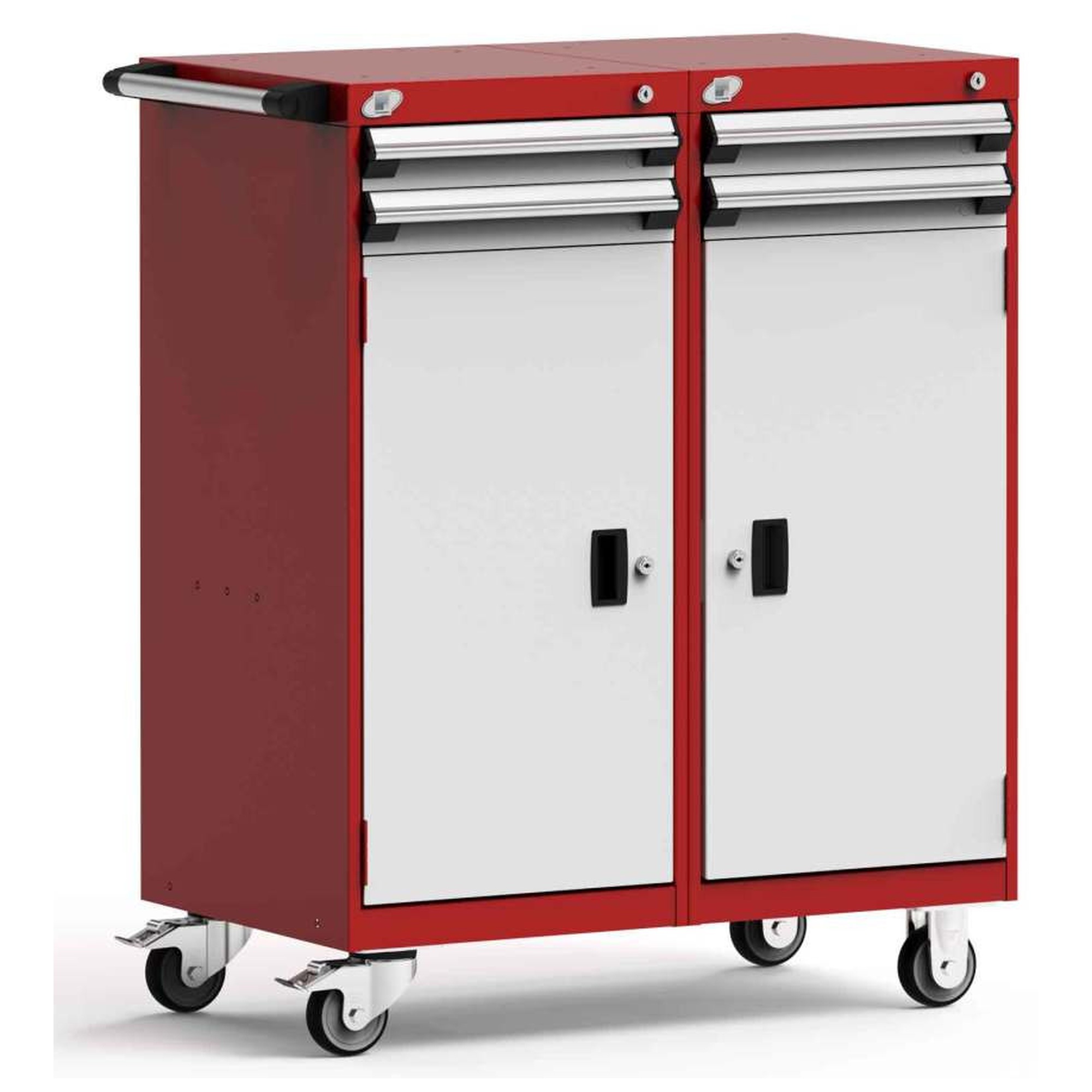 4-Drawer Mobile Cabinet, 36"W x 27"D x 45.13"H - With Dividers - Drawer heights: 2 3" H, 2 3" H, 2 Integrated Doors
