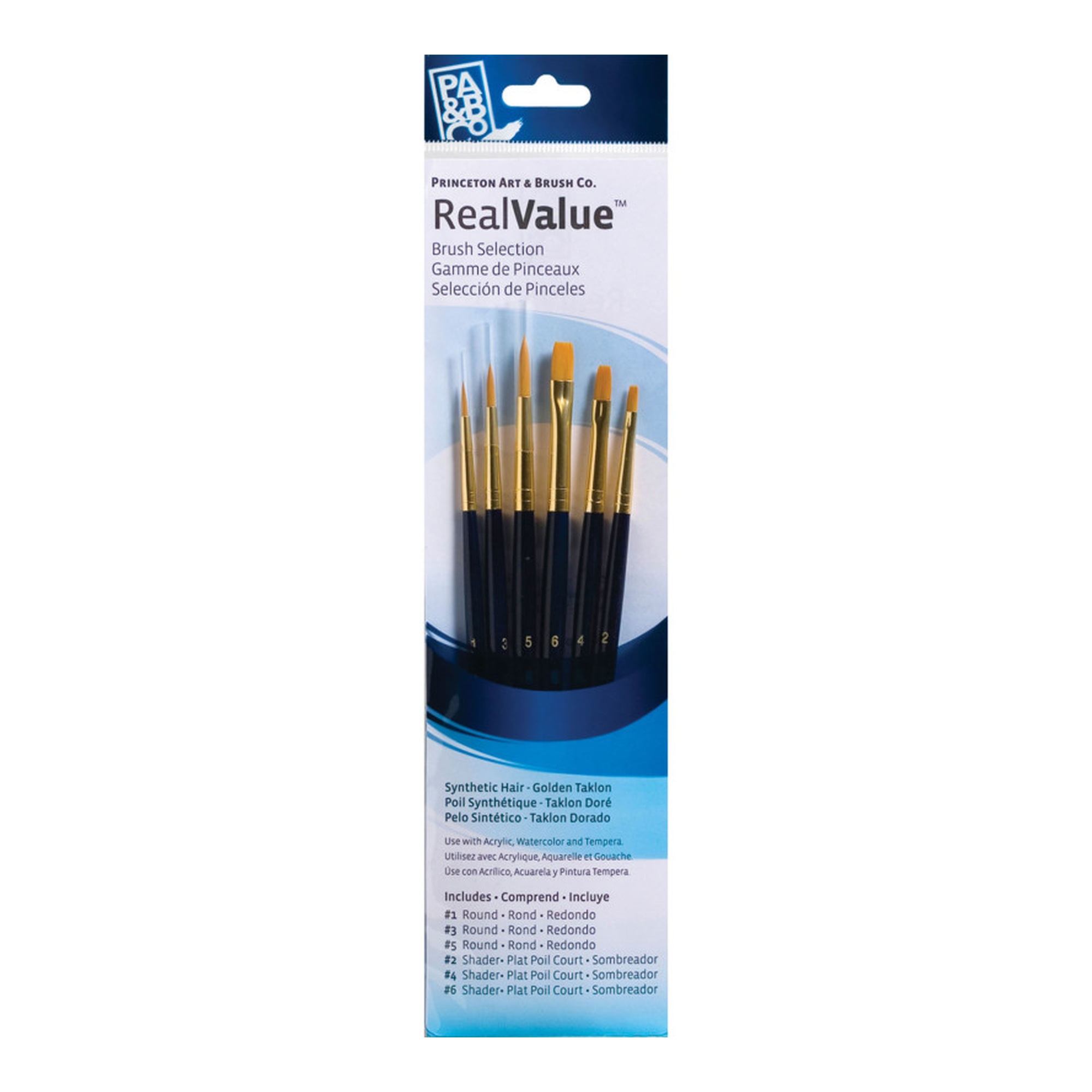 Gold Taklon Short-Handle Mixed Media Paintbrush Set, 6 Pieces