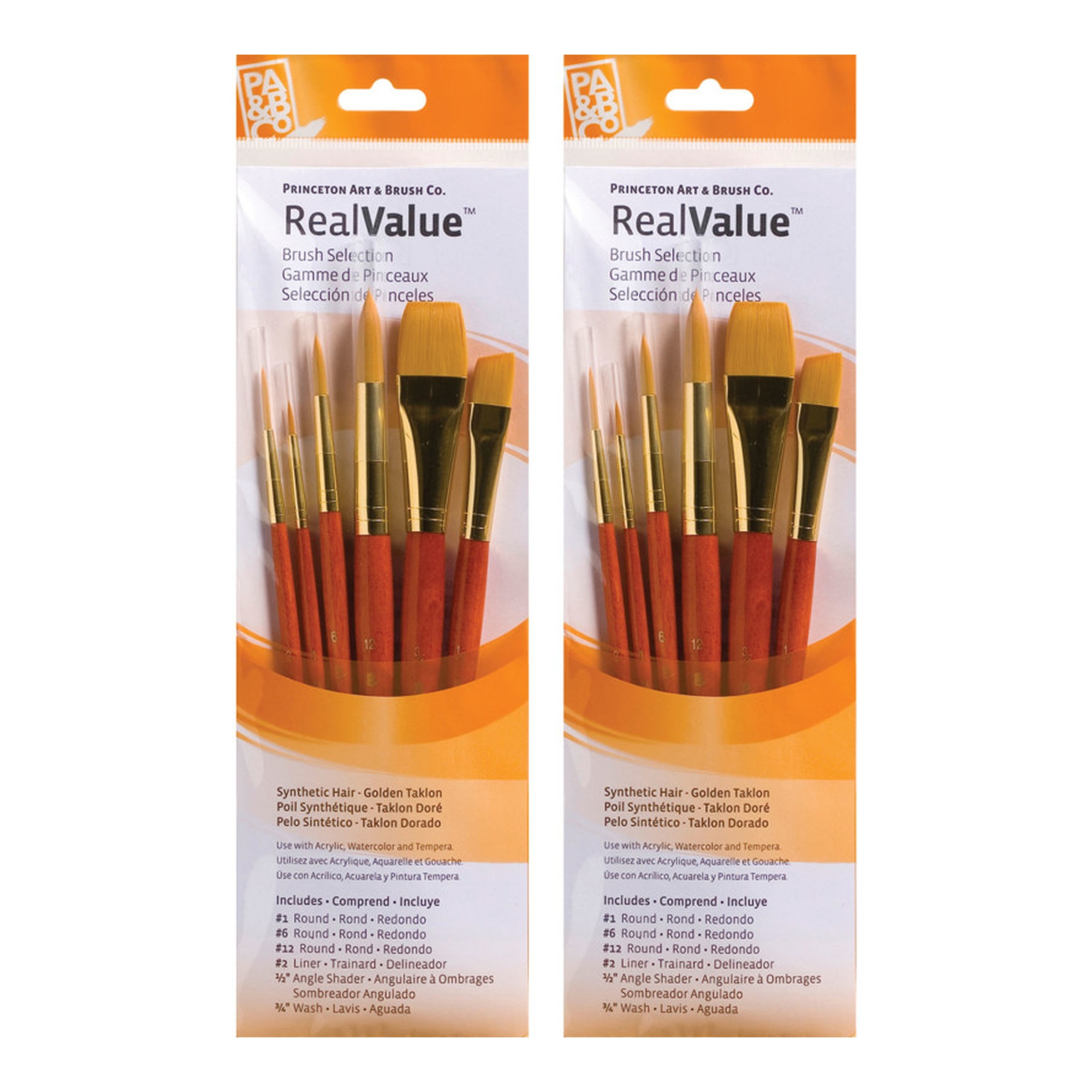 Gold Taklon Short-Handle Mixed Media Paintbrush Set, Orange, 12 Brushes