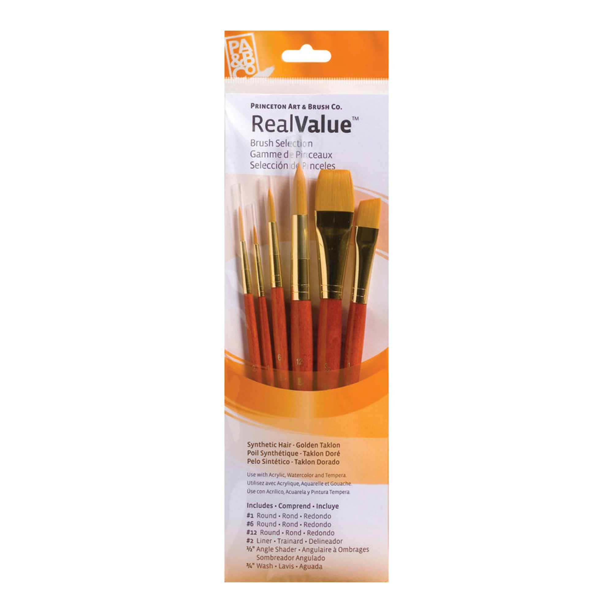 Gold Taklon Short-Handle Mixed Media Paintbrush Set, 6-Pack, Orange
