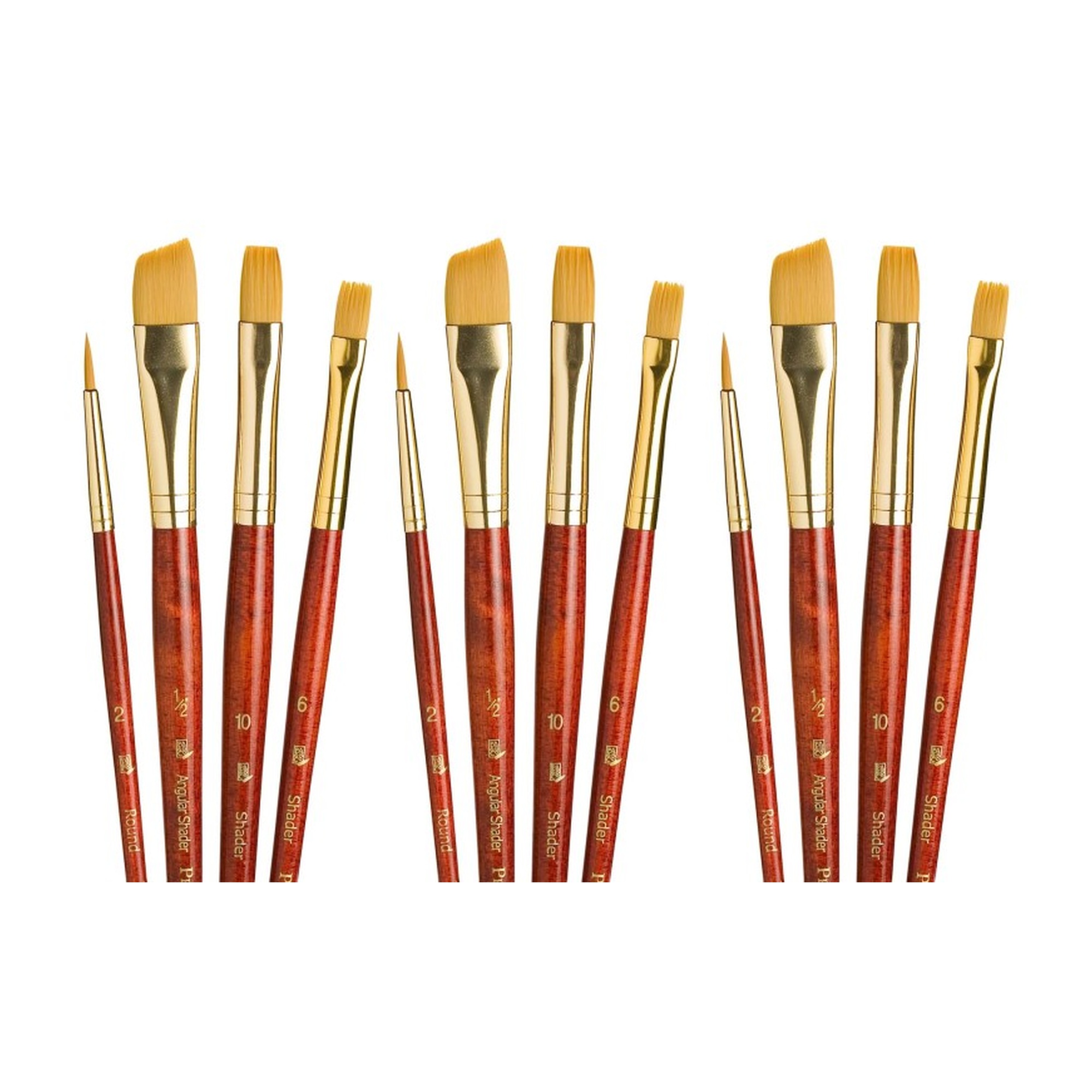 Gold Taklon Short-Handle Mixed Media Paintbrush Sets, Red, 12 Brushes