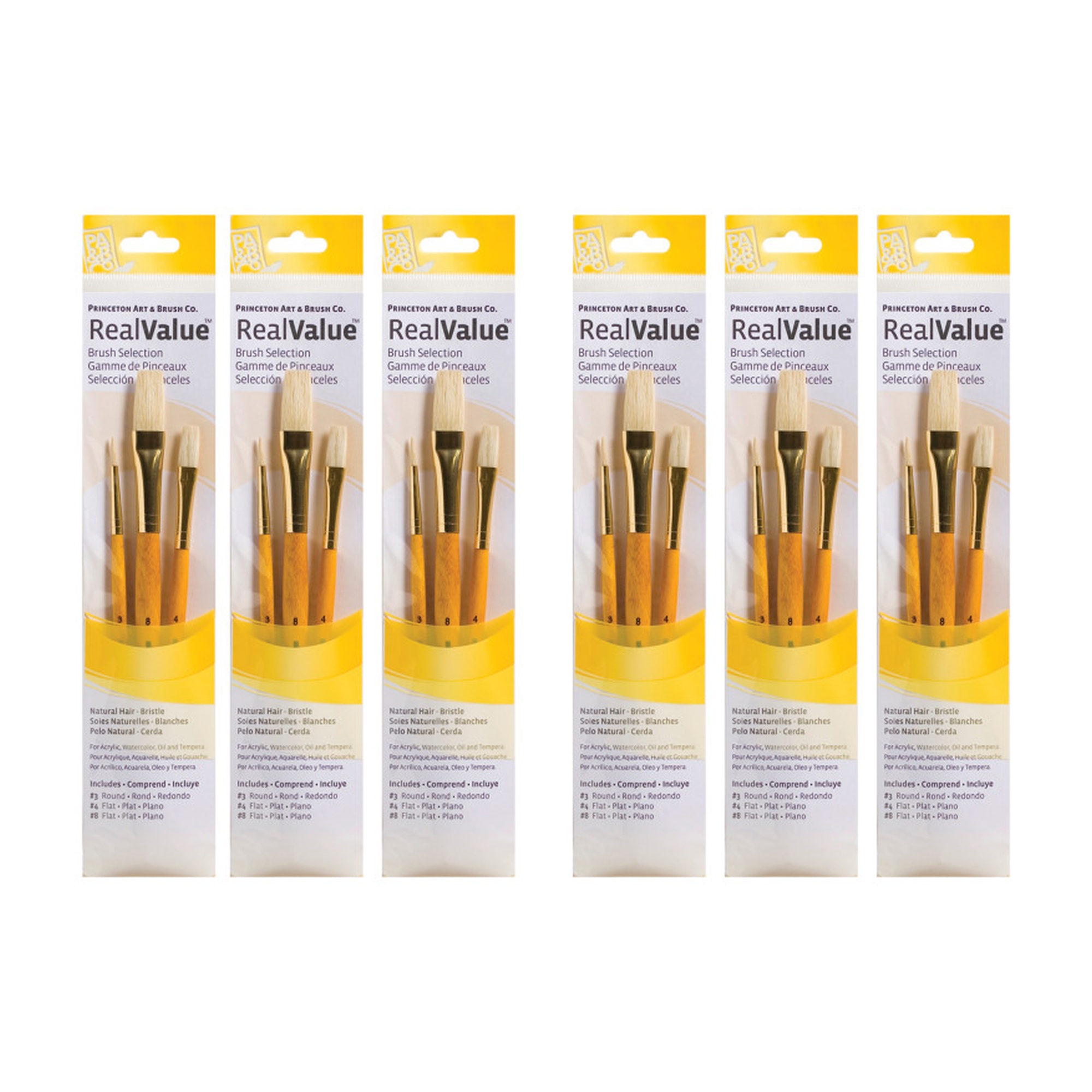 Natural Bristle Short-Handle Mixed Media Paintbrush Sets, Yellow, 18 Brushes