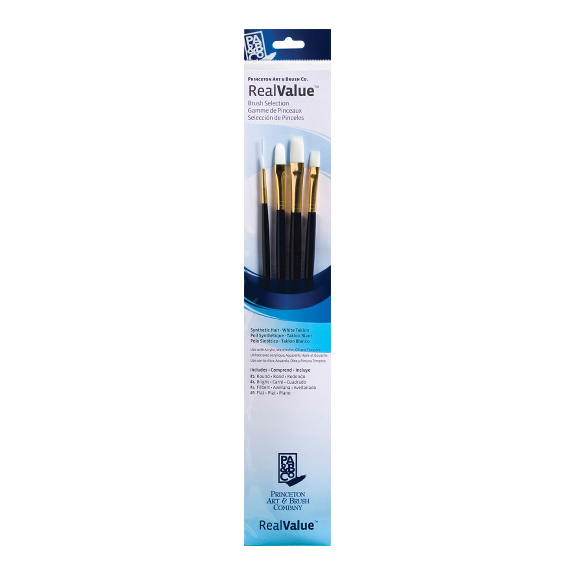 Long-Handle White Taklon Mixed Media Paintbrush Set, 4-Pack
