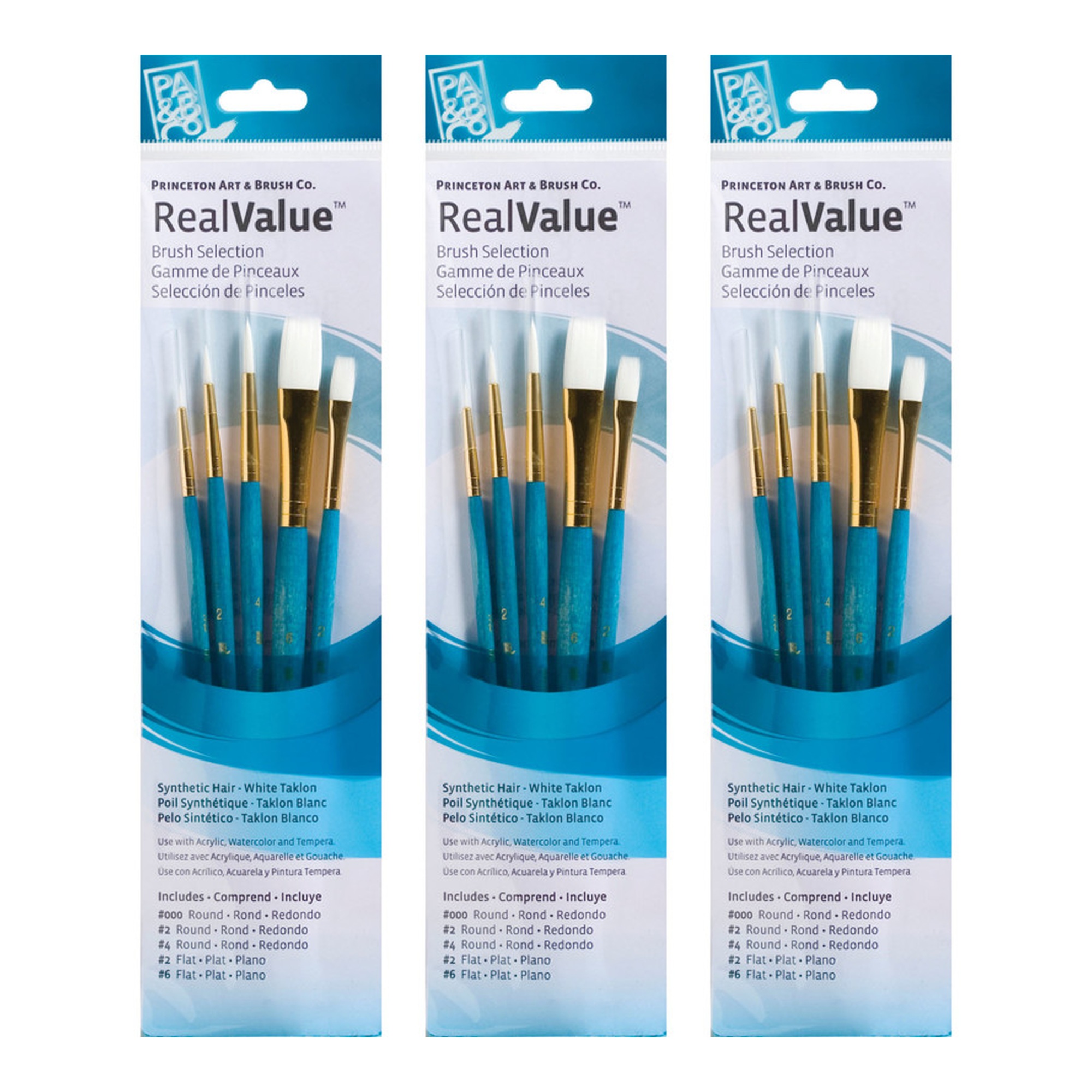 White Taklon Short-Handle Mixed Media Paintbrush Sets, Blue, 15 Brushes