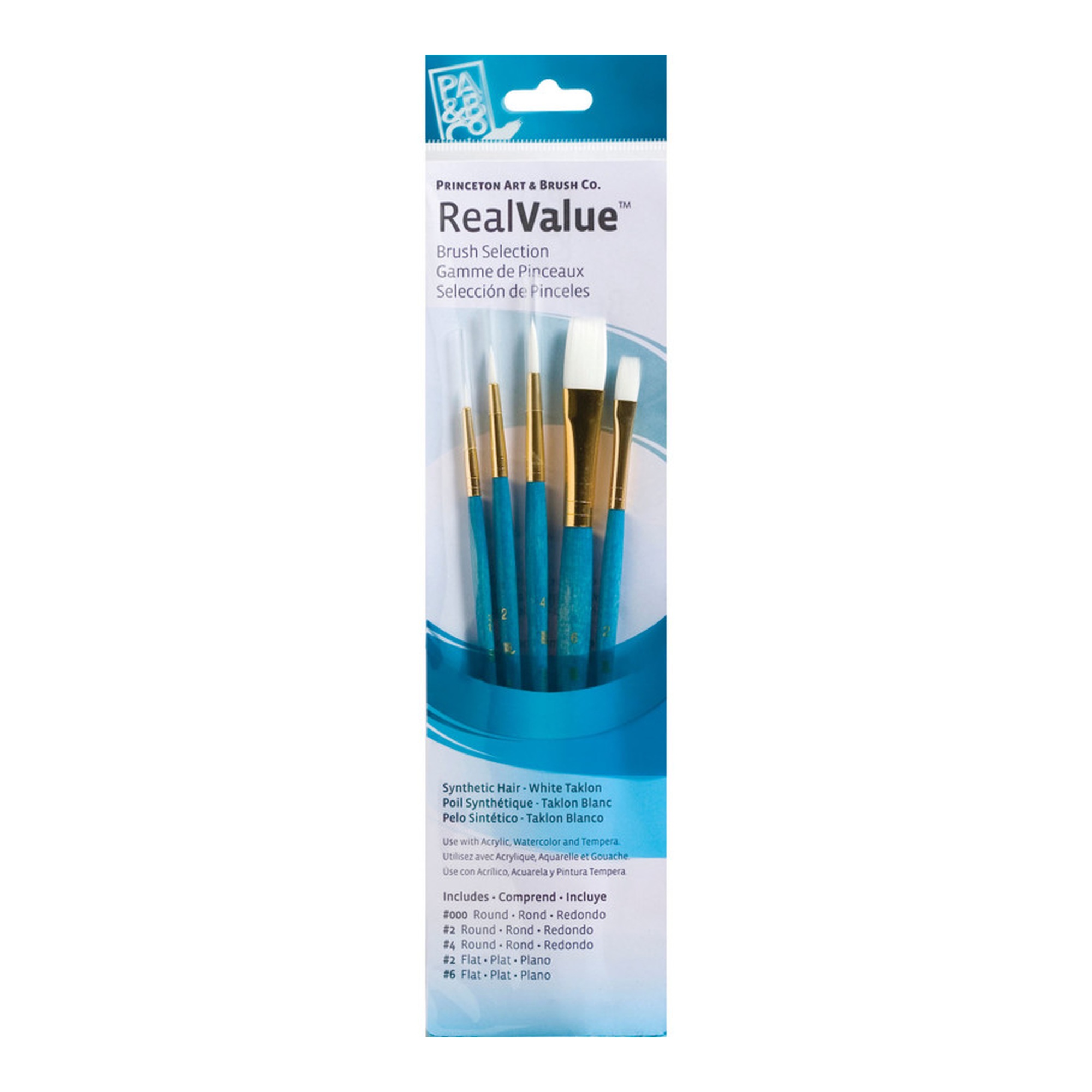 White Taklon Short-Handle Mixed Media Brush Set, 5-Pack