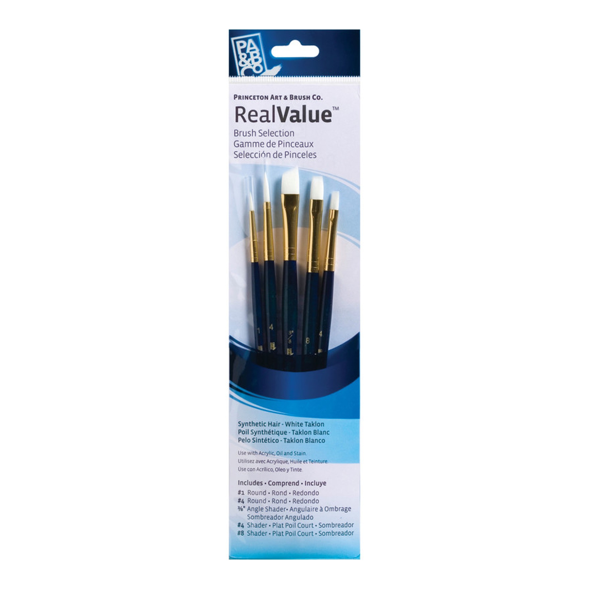 White Taklon Short-Handle Mixed Media Paintbrush Set, Dark Blue, 5 Pieces