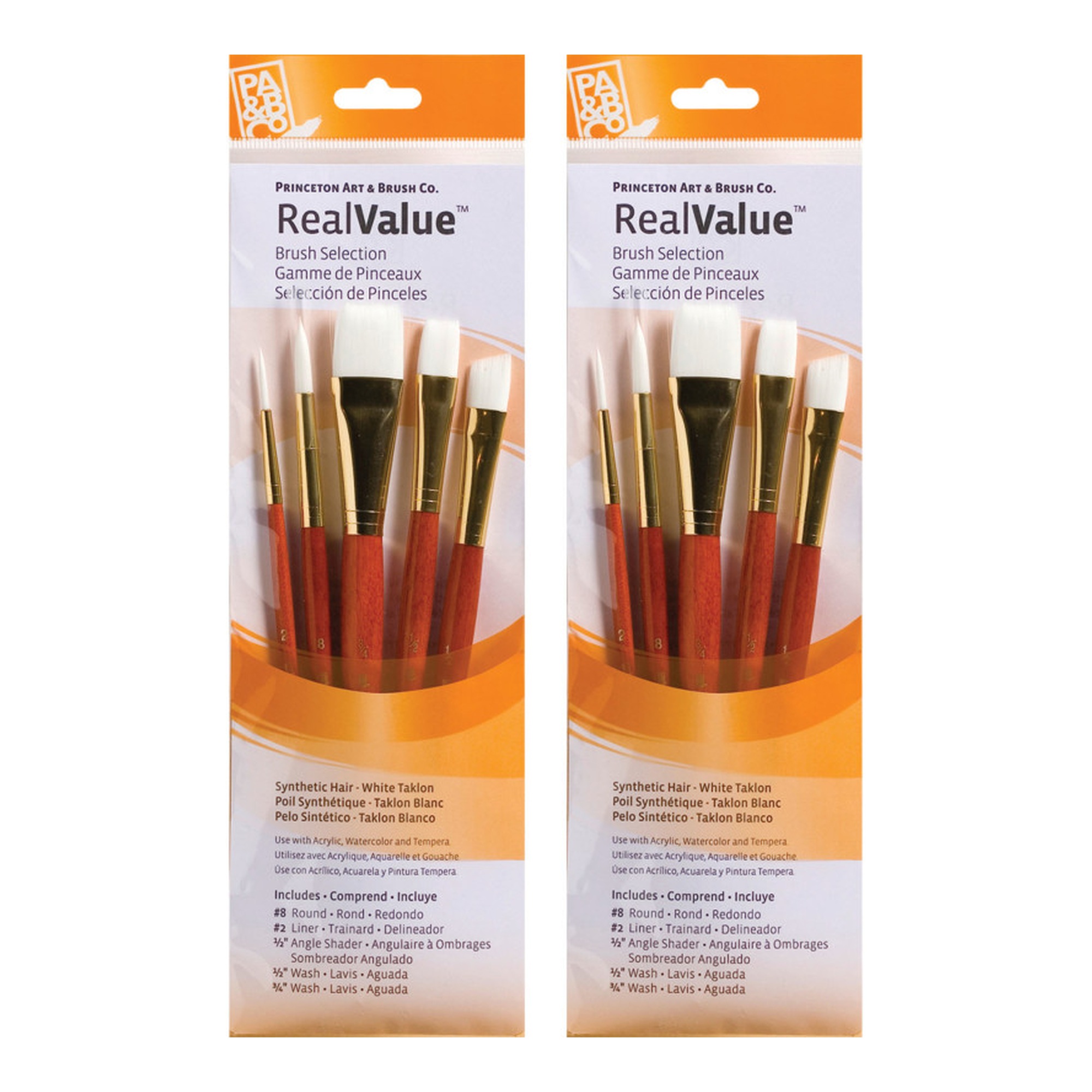 White Taklon Short-Handle Mixed Media Paintbrush Set, Orange, 10 Brushes