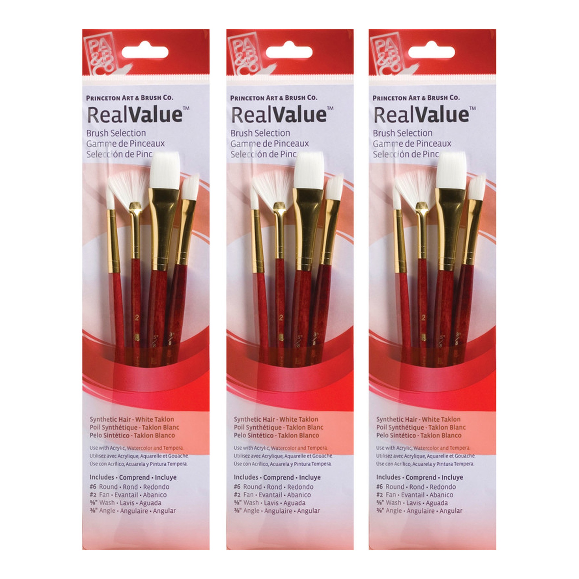 Short-Handle White Taklon Mixed Media Paint Brush Sets, Red, 12 Brushes