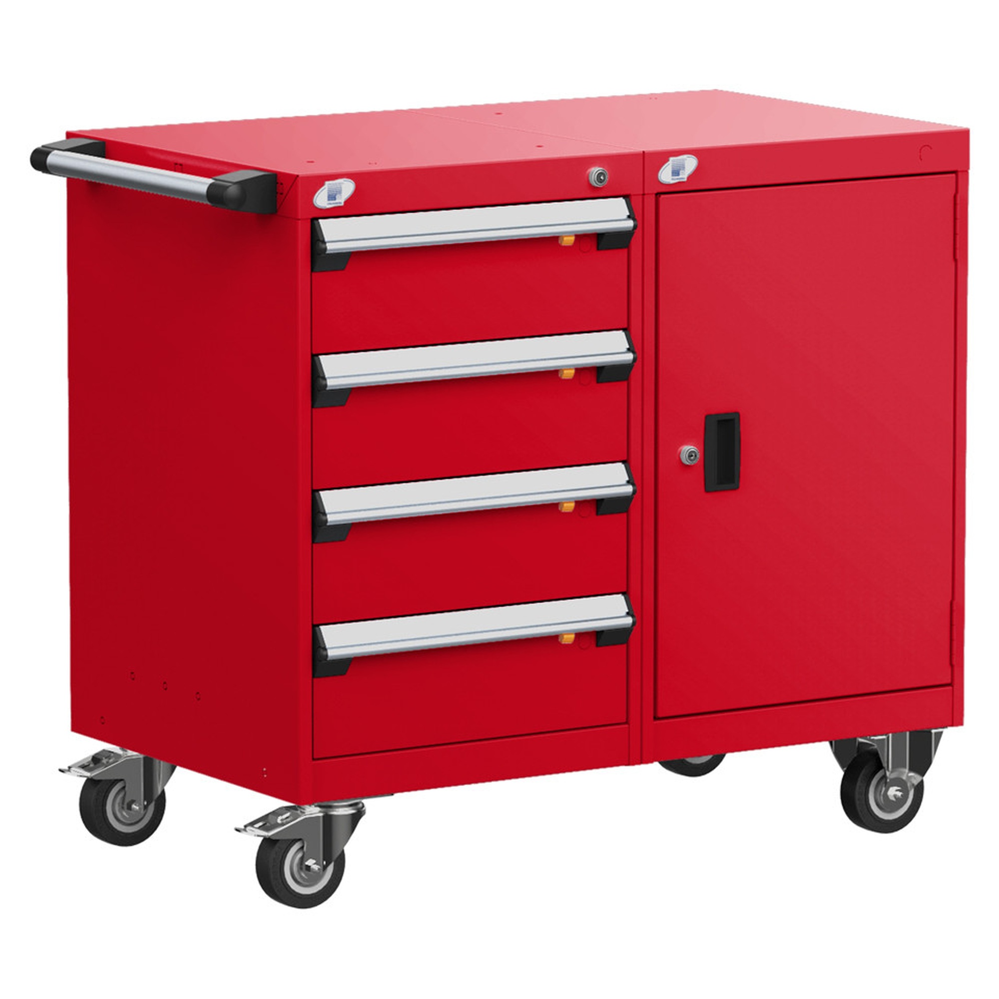 4-Drawer Mobile Cabinet, 36"W x 21"D x 33.13"H - With Dividers - Compartments: 6"H-6