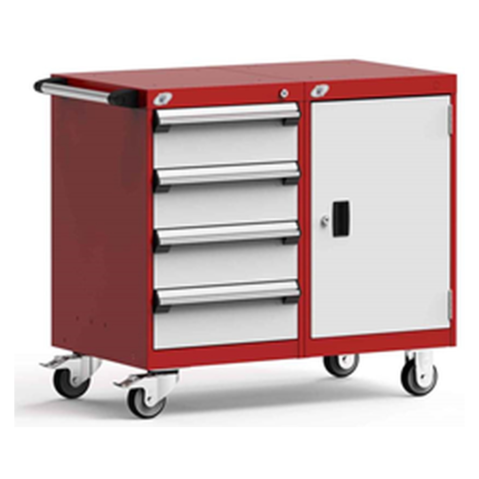 4-Drawer Mobile Cabinet, 36"W x 21"D x 33.13"H - Without Dividers - Drawer heights: 4 6" H, 1 Integrated Door