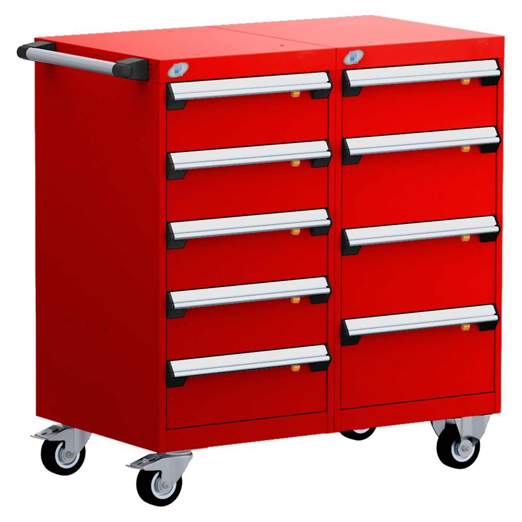9-Drawer Mobile Cabinet, 36"W x 21"D x 39.13"H - With Dividers - Compartments: 6"H-6 / 6"H-6 / 8"H-6