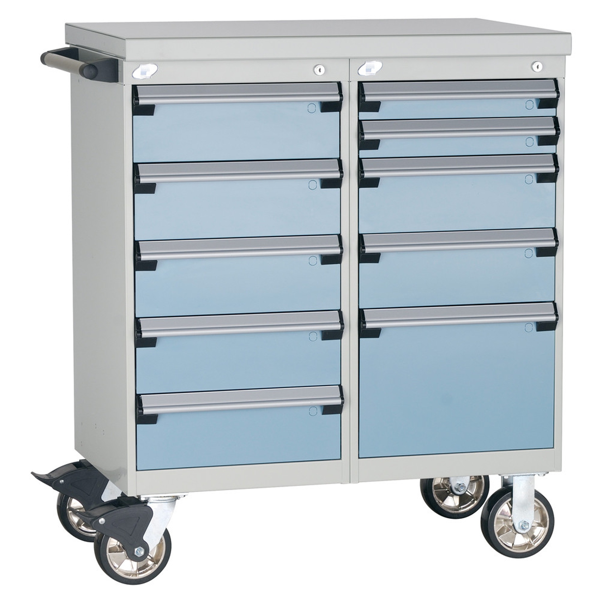 10-Drawer Mobile Cabinet, 36"W x 21"D x 35.75"H - Without Dividers - Drawer heights: 2 3" H, 7 6" H, 1 12" H