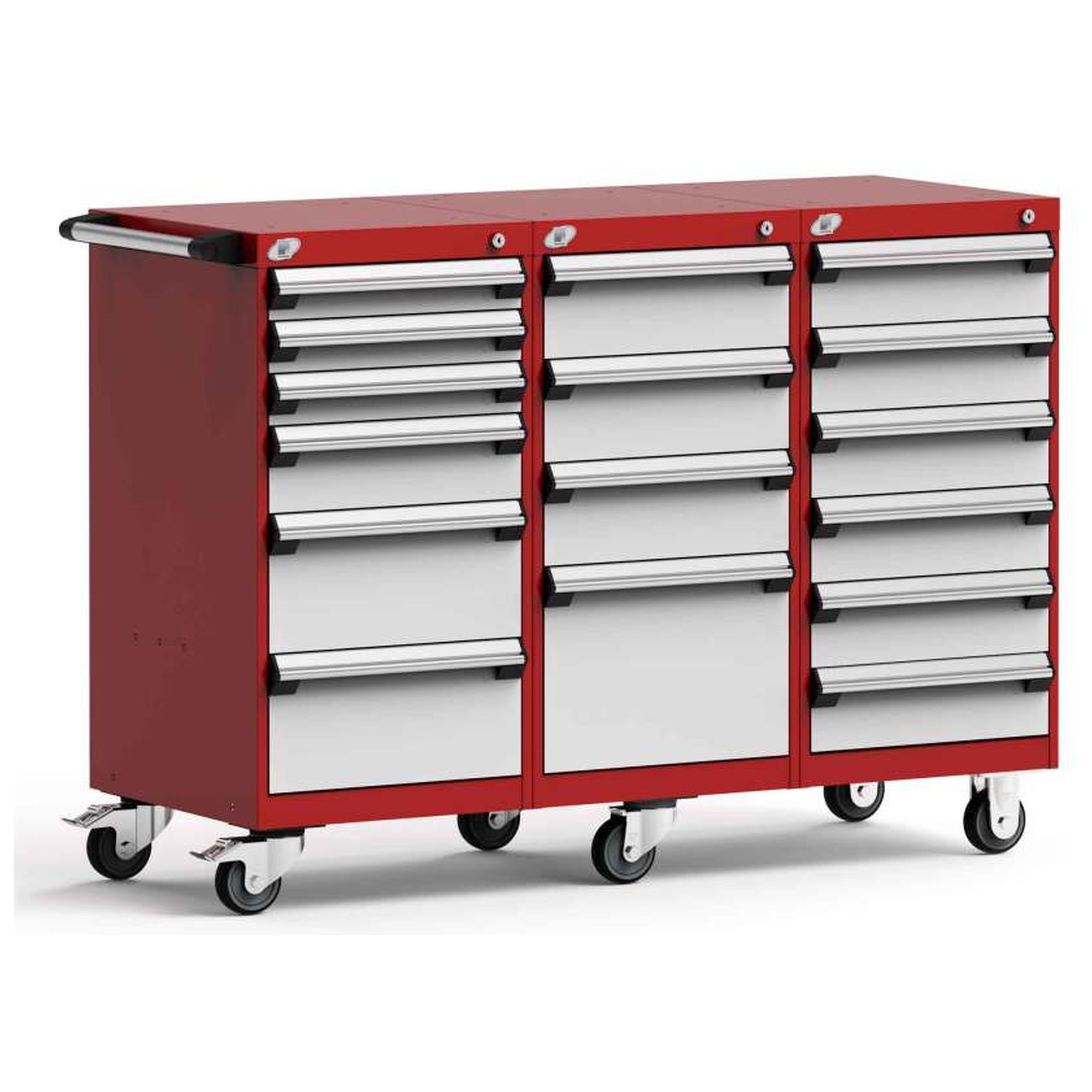16-Drawer Mobile Cabinet, 54"W x 21"D x 39.13"H - Without Dividers - Drawer heights: 3 3" H, 7 5" H, 3 6" H, 2 8" H, 1 12" H