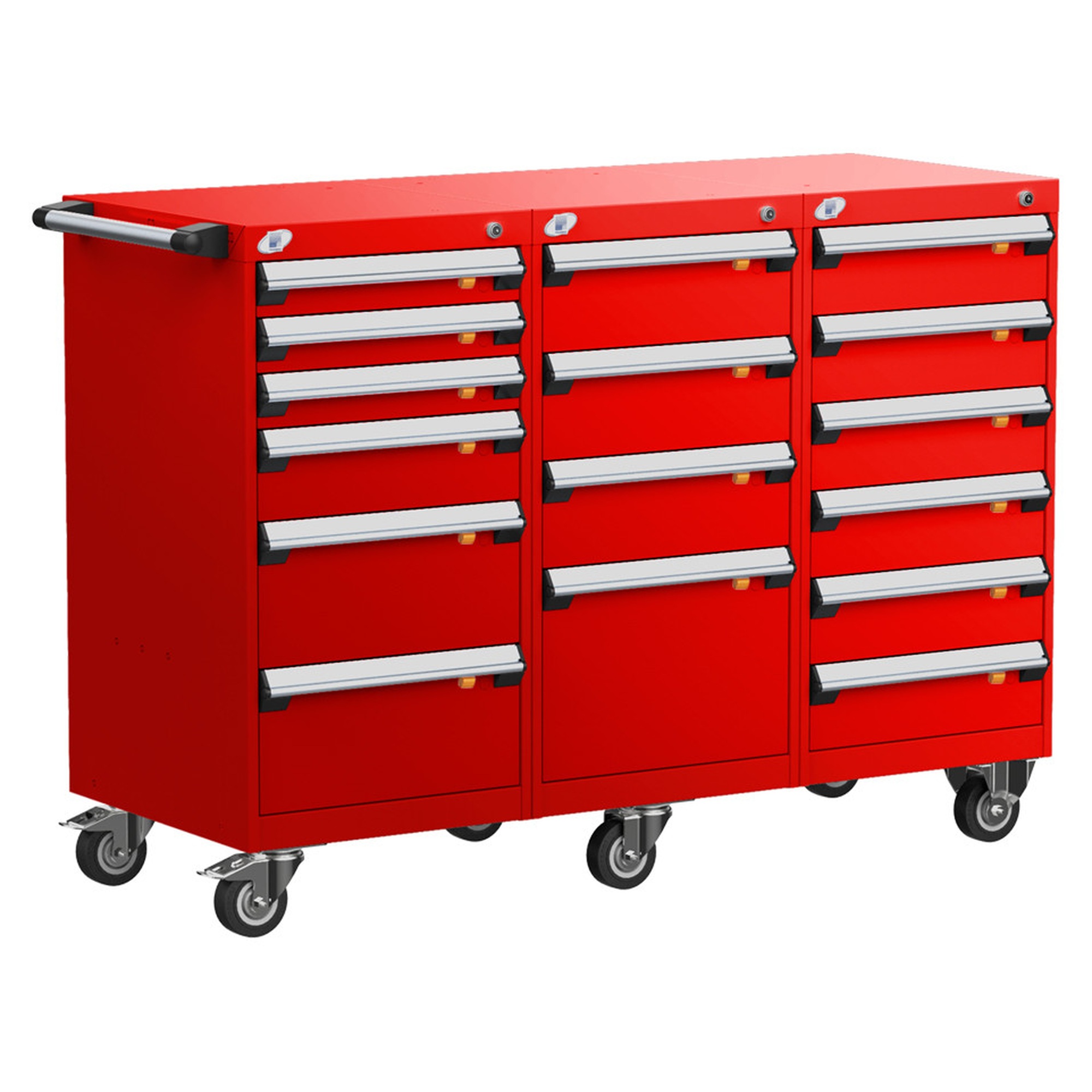 16-Drawer Mobile Cabinet, 54"W x 21"D x 39.13"H - Without Dividers - Drawer heights: 3 3" H, 1 5" H, 2 8" H, 3 6" H, 1 12" H, 6 5" H