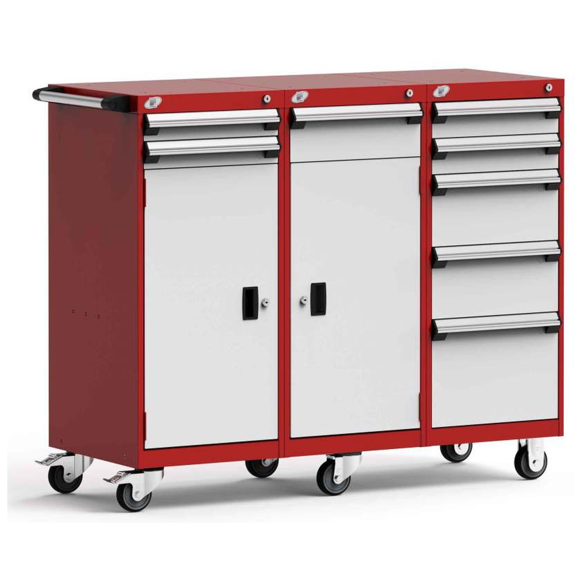 8-Drawer Mobile Cabinet, 54"W x 21"D x 45.13"H - Without Dividers - Drawer heights: 2 3" H, 2 4" H, 1 6" H, 2 8" H, 1 12" H, 1 Integrated Door