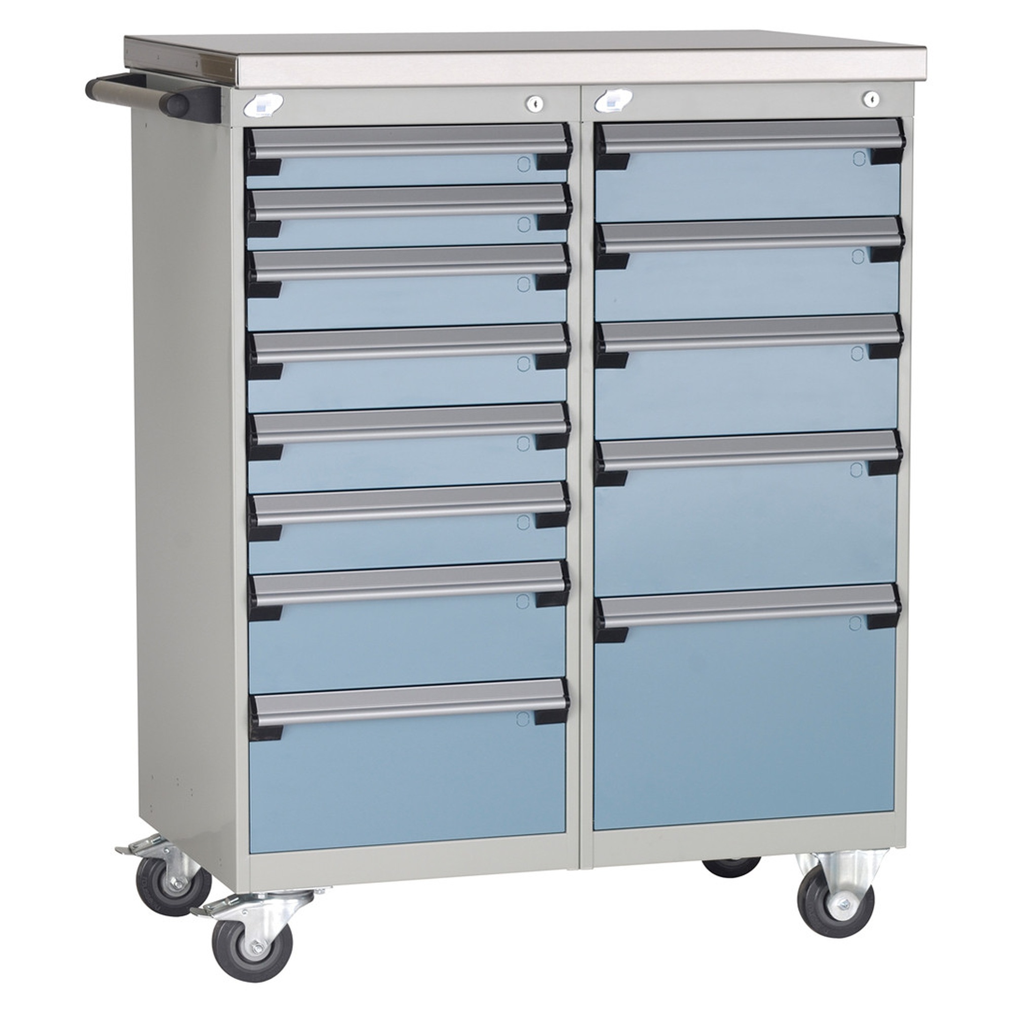 13-Drawer Mobile Cabinet, 36"W x 21"D x 46.88"H - Without Dividers - Drawer heights: 2 3" H, 4 4" H, 2 5" H, 2 6" H, 2 8" H, 1 12" H