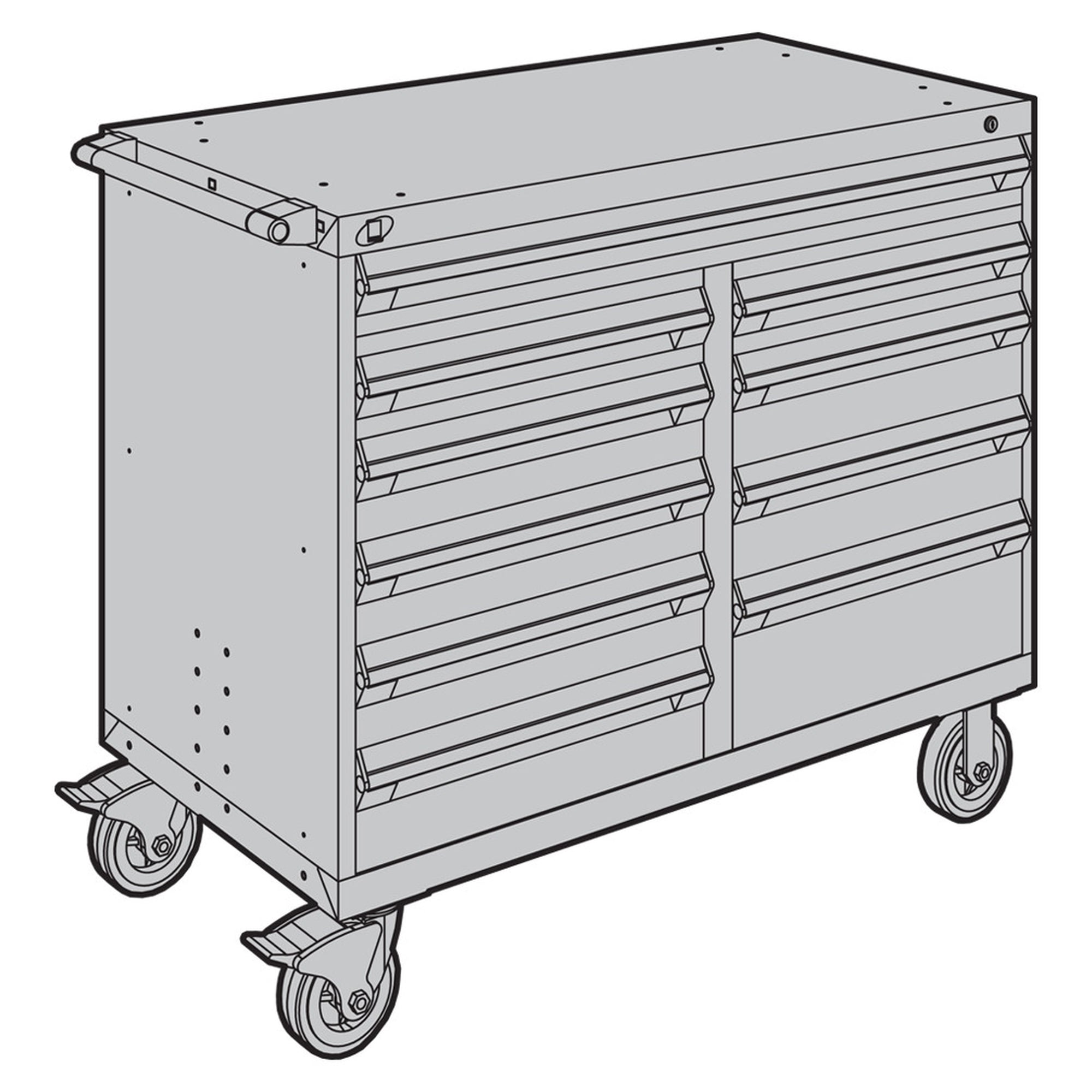 10-Drawer Mobile Cabinet, 48"W x 24"D x 41.5"H - With Dividers