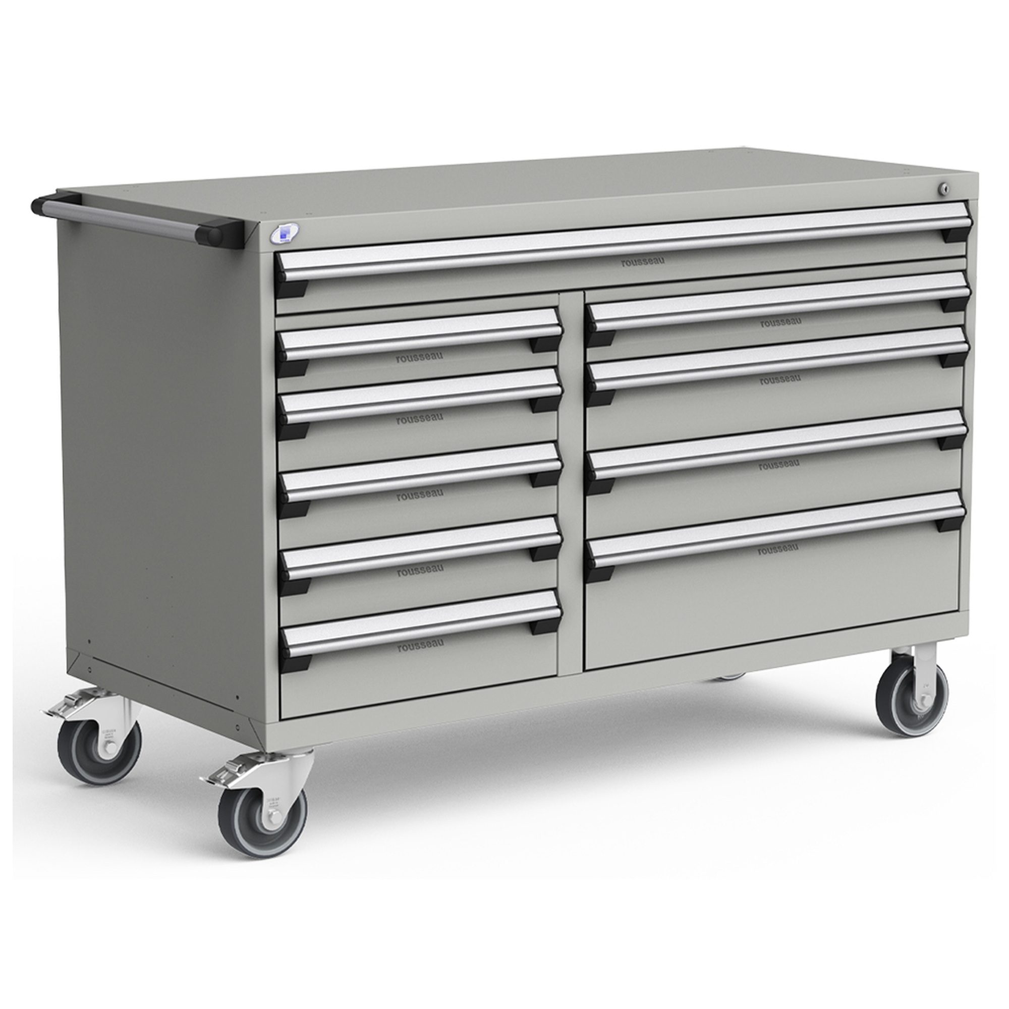 10-Drawer Mobile Cabinet, 60"W x 27"D x 41.5"H - Without Dividers - Modern Gray