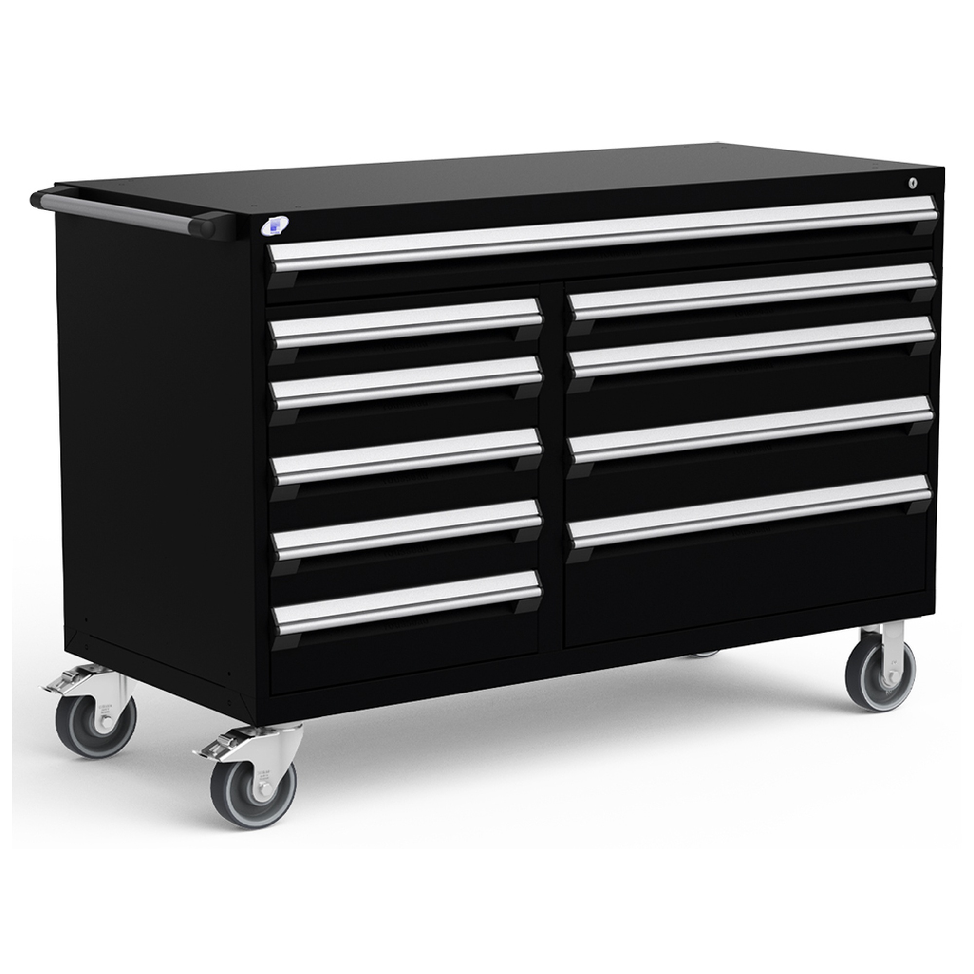 10-Drawer Mobile Cabinet, 60"W x 27"D x 41.5"H - Without Dividers - Black