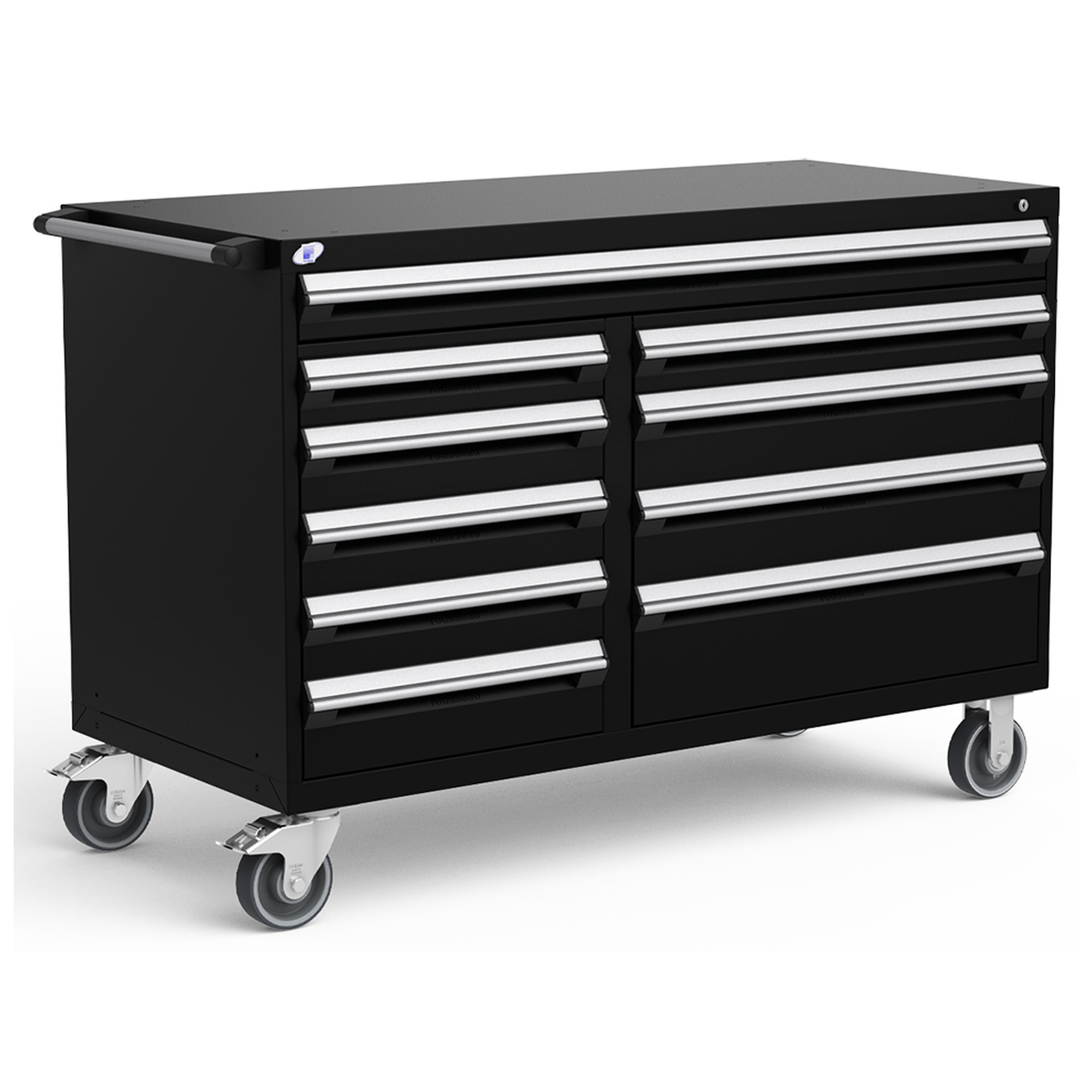 10-Drawer Mobile Cabinet, 60"W x 27"D x 41.5"H - Without Dividers - Glossy Black