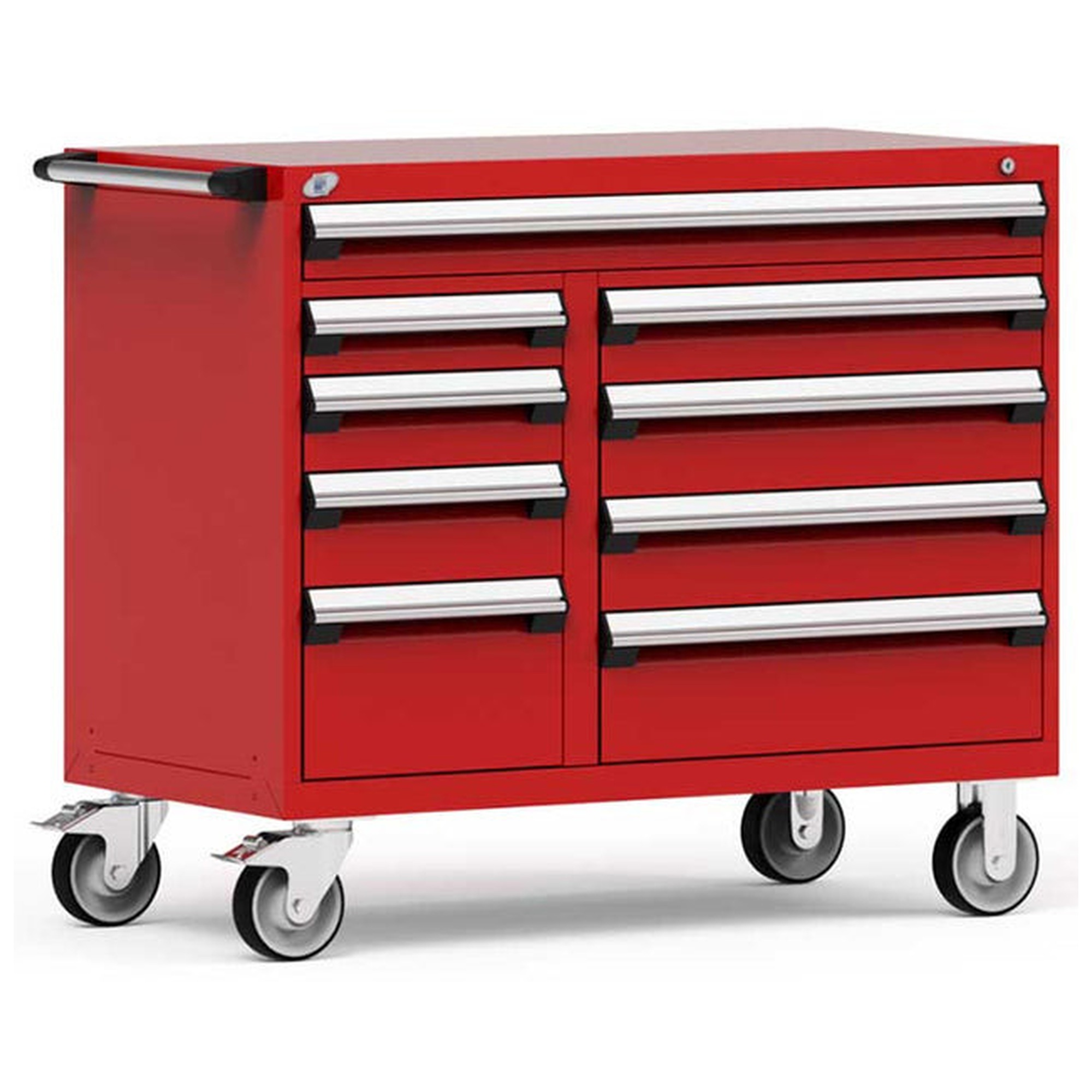 9-Drawer Mobile Cabinet, 48"W x 27"D x 41.5"H - With Dividers - Drawer heights: 1 4" (48"W), 1 4", 1 5", 1 6", 1 10", 1 5", 2 6", 1 8"