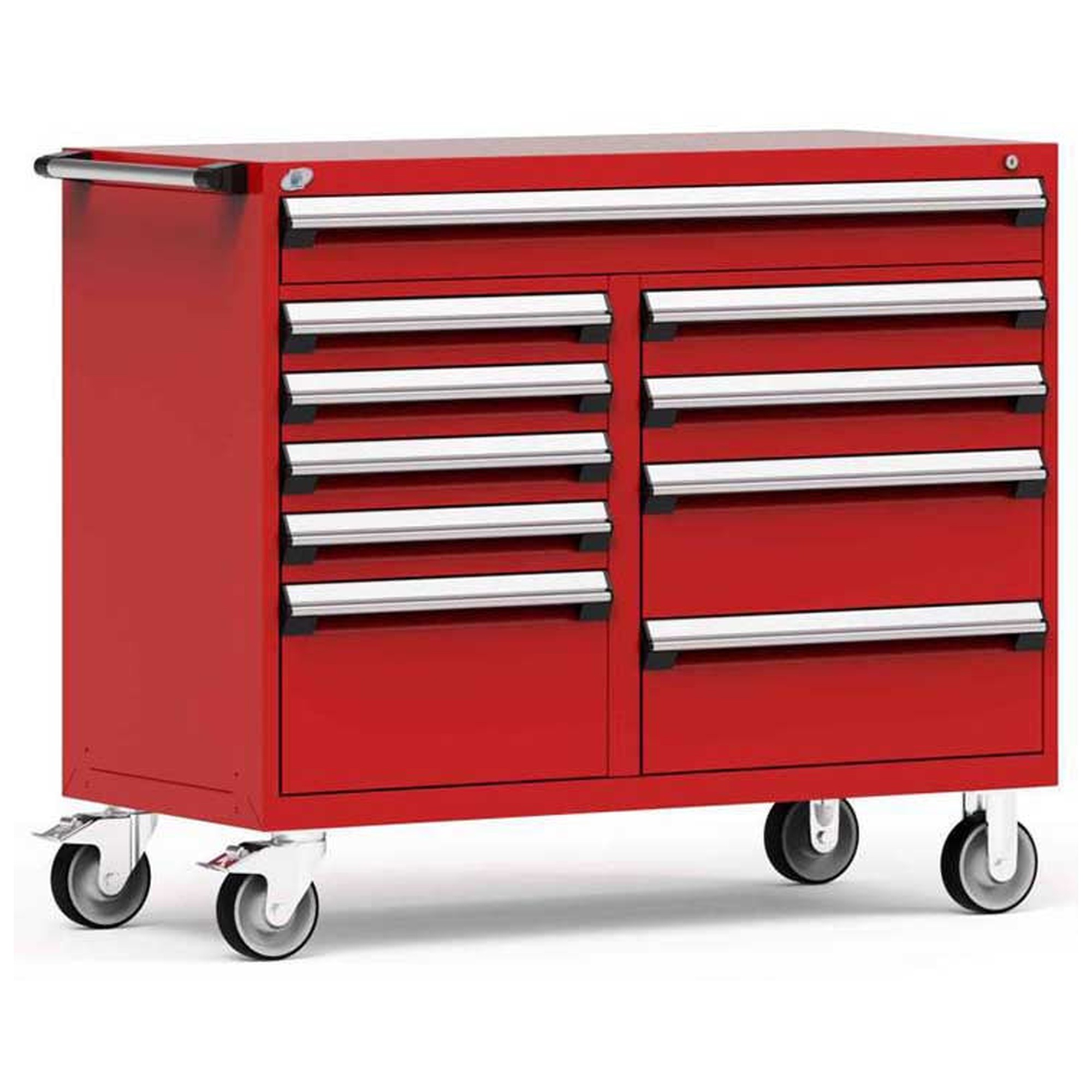 10-Drawer Mobile Cabinet, 54"W x 27"D x 45.5"H - With Dividers