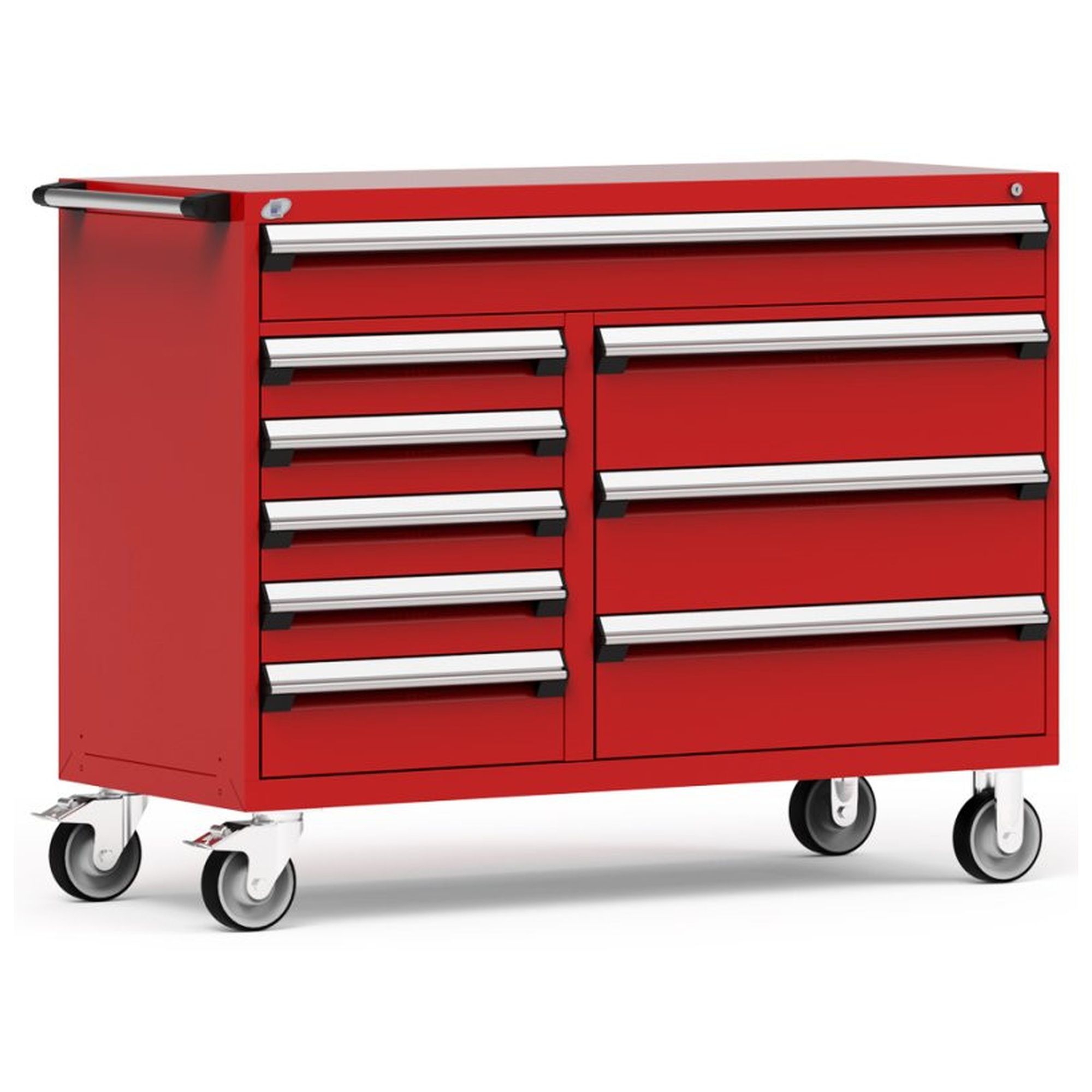 9-Drawer Mobile Cabinet, 60"W x 24"D x 45.5"H - Without Dividers - Drawer heights: 1 6" (60"W), 4 5", 1 7", 3 9"