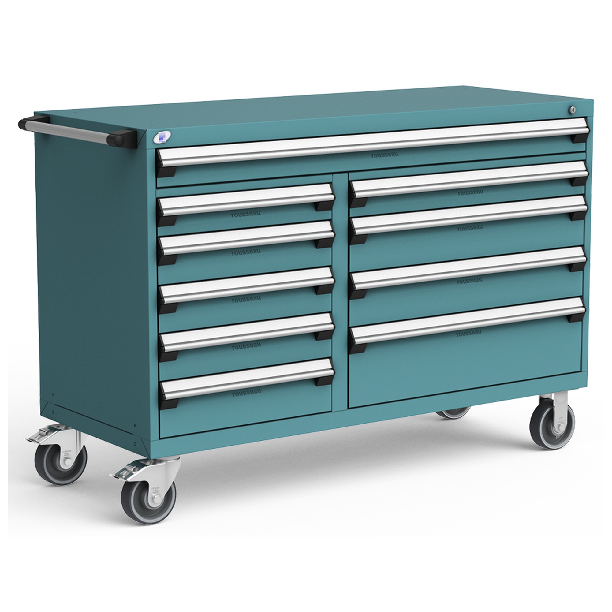 10-Drawer Mobile Cabinet, 60"W x 24"D x 41.5"H - Without Dividers - Everest Blue