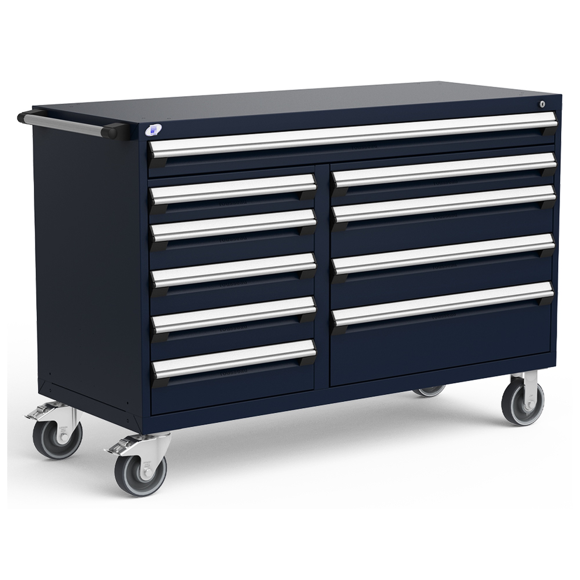 10-Drawer Mobile Cabinet, 60"W x 24"D x 41.5"H - Without Dividers - Glossy Sapphire Blue